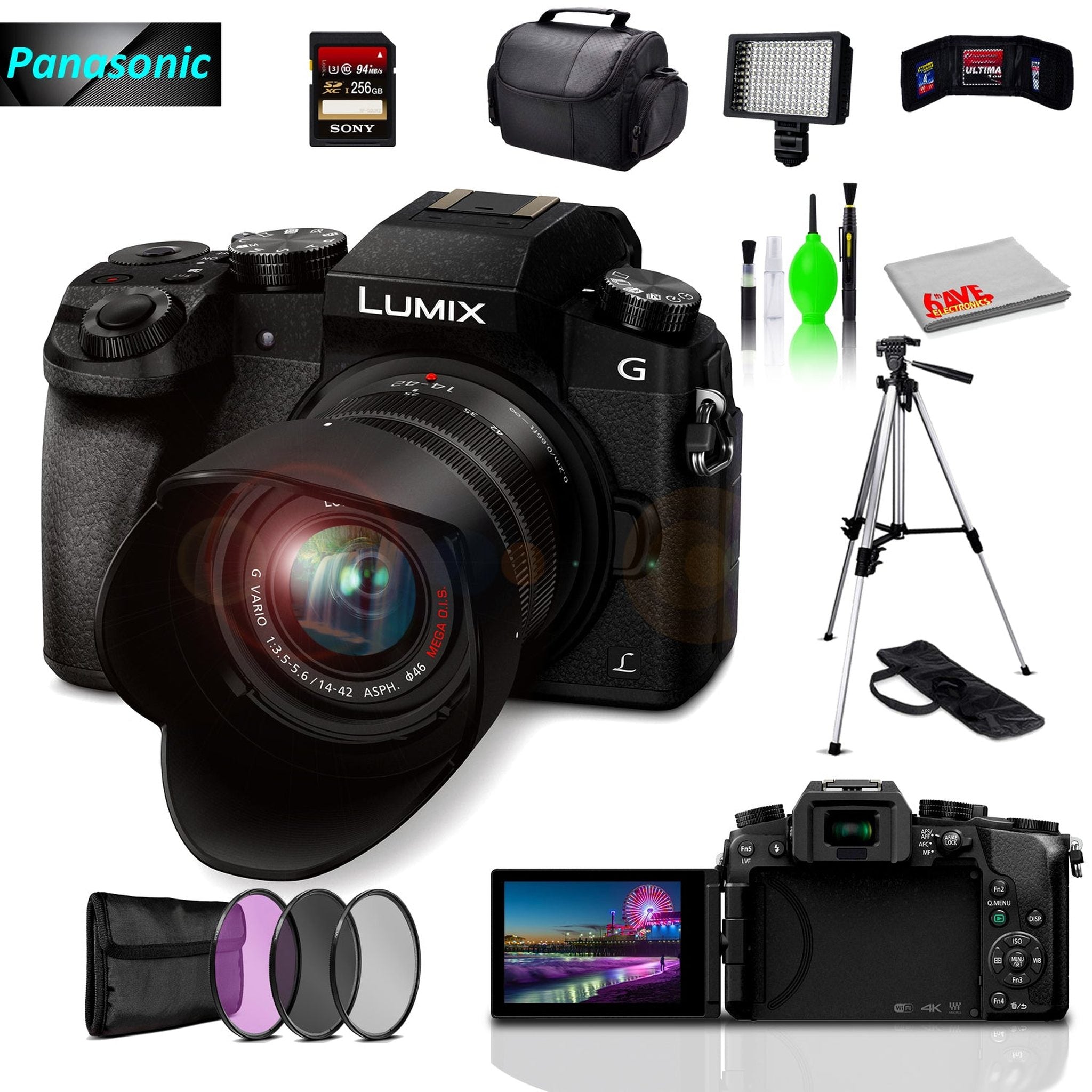 Panasonic Lumix DMC-G7 Mirrorless MFT Digital Camera, 256GB SD Card& Cleaning Kit Panasonic