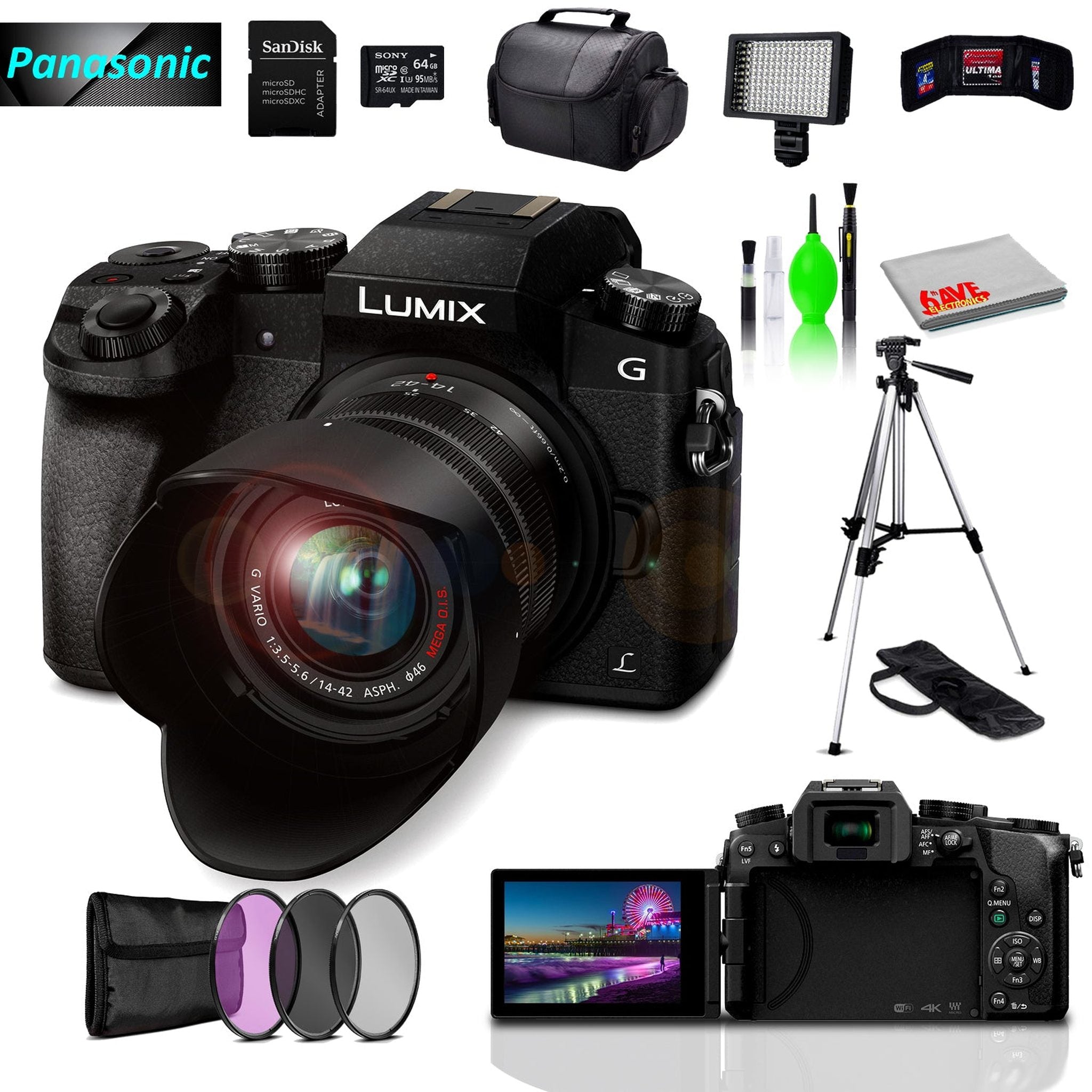 Panasonic Lumix DMC-G7 Mirrorless MFT Digital Camera, 64GB SD Card& Cleaning Kit Panasonic