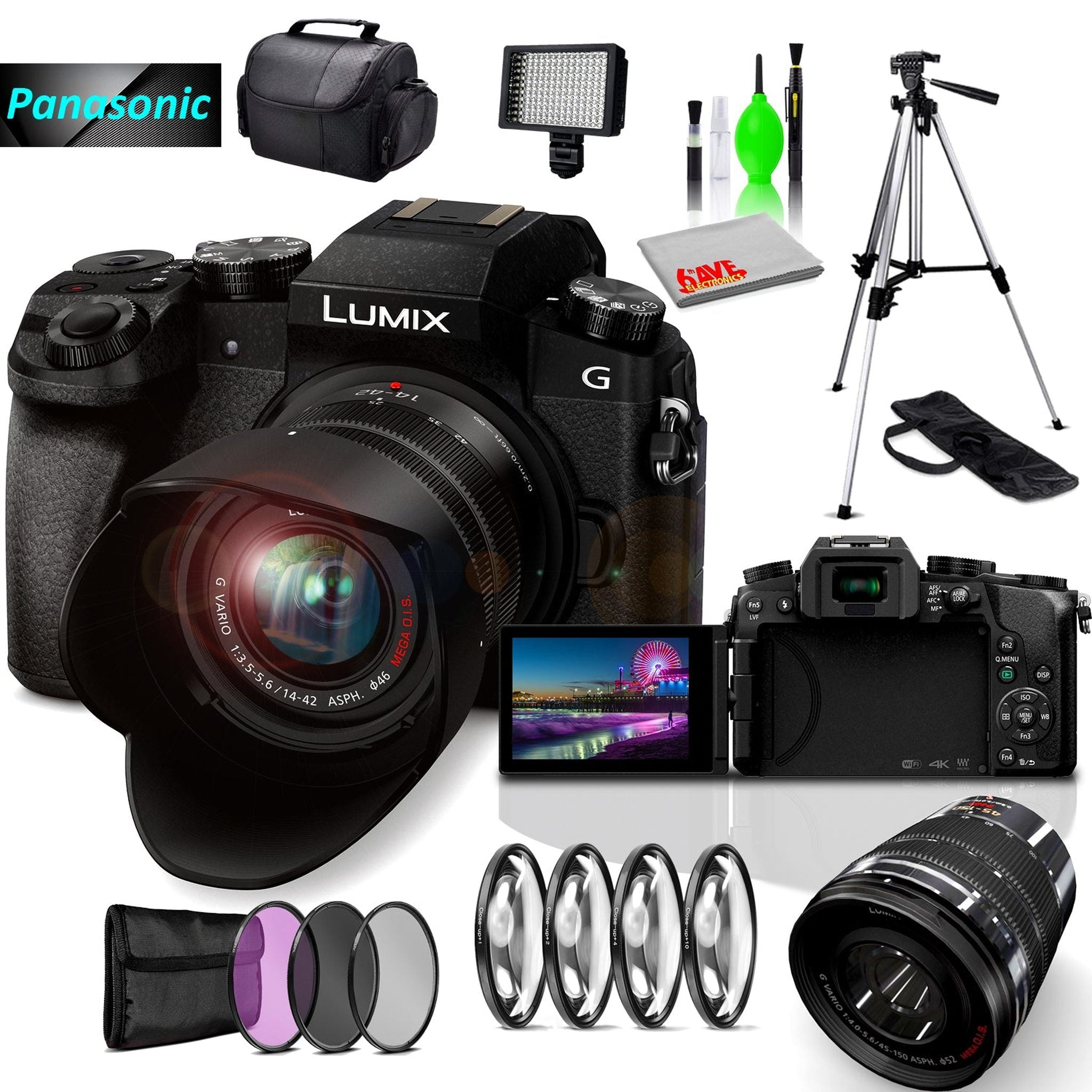 Panasonic Lumix DMC-G7 Mirrorless MFT Digital Camera, 45-150mm Lens, Close Up & UV Filters & Cleaning Kit Panasonic