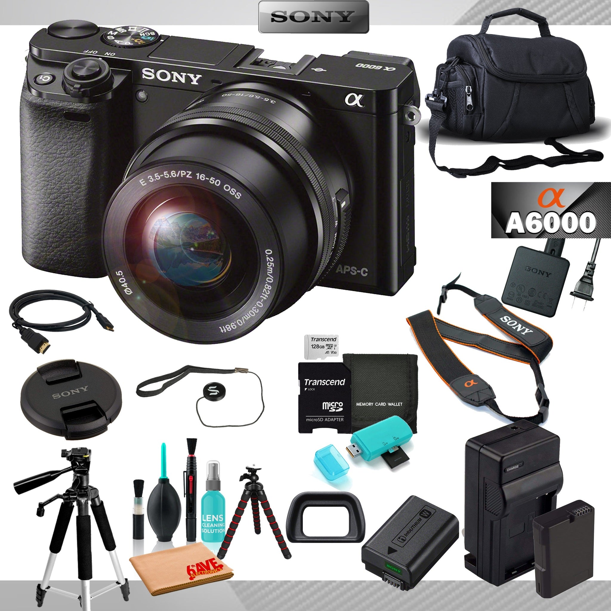 Sony Alpha a6000 Mirrorless Camera, 24.3MP APS HD CMOS Sensor, BIONZ X Image Processor with 8 Piece Accessories Sony