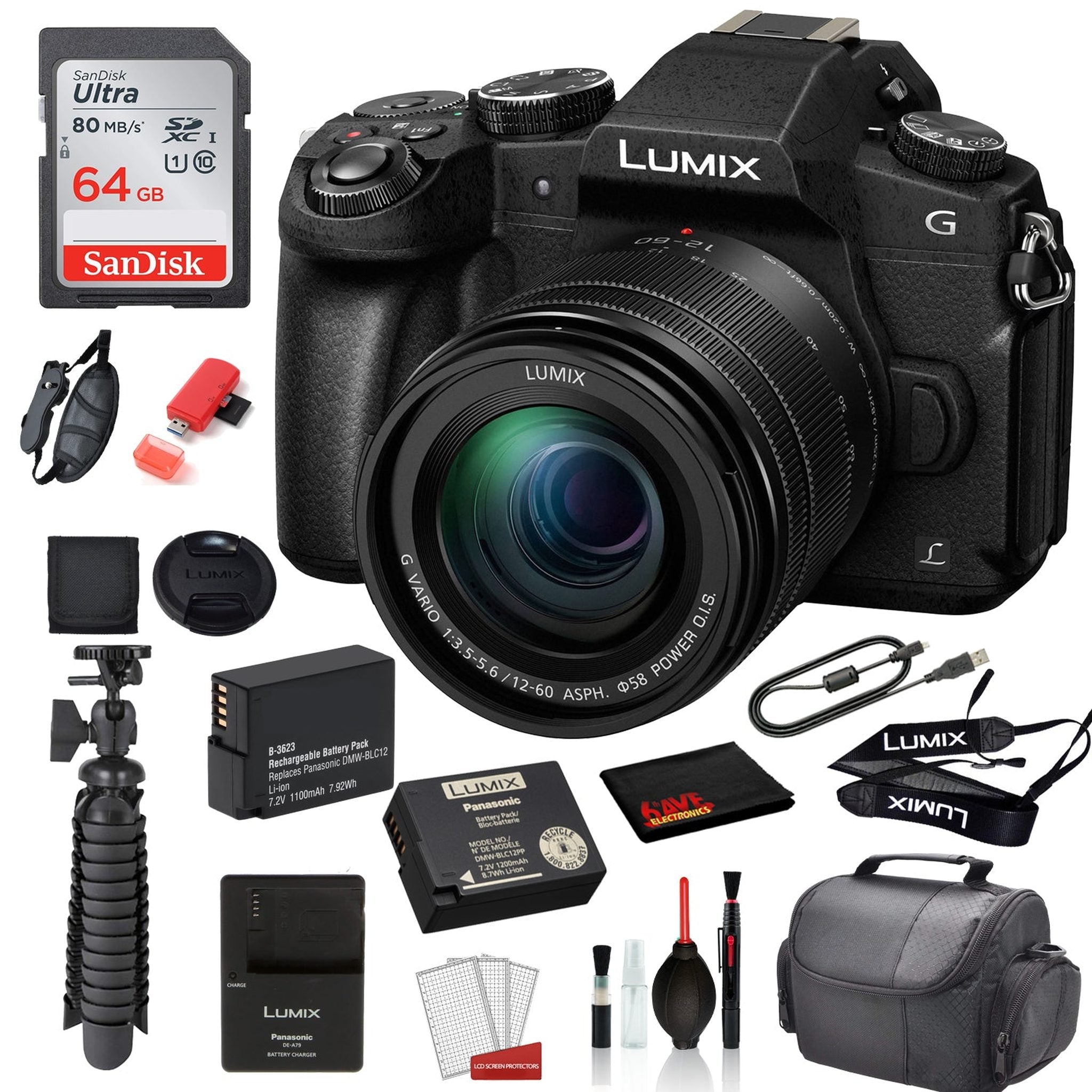 Panasonic Lumix DMC-G85 Mirrorless Micro Four Thirds Digital Camera with 12-60mm Lens - SanDisk 64gb SD card + + MORE Panasonic