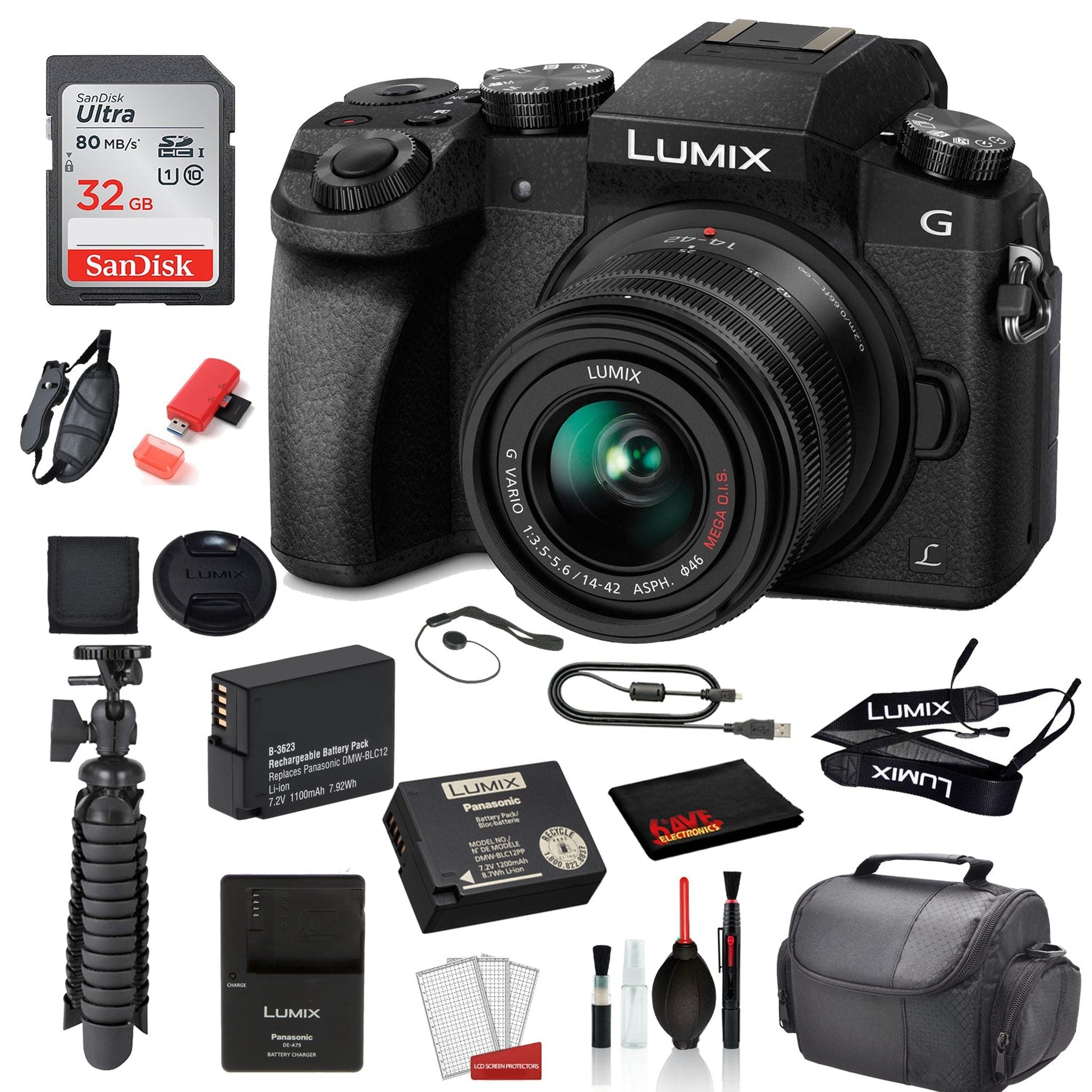 Panasonic Lumix DMC-G7 Mirrorless Micro Four Thirds with 14-42mm Lens Black with �SanDisk 32gb SD card + MORE Panasonic