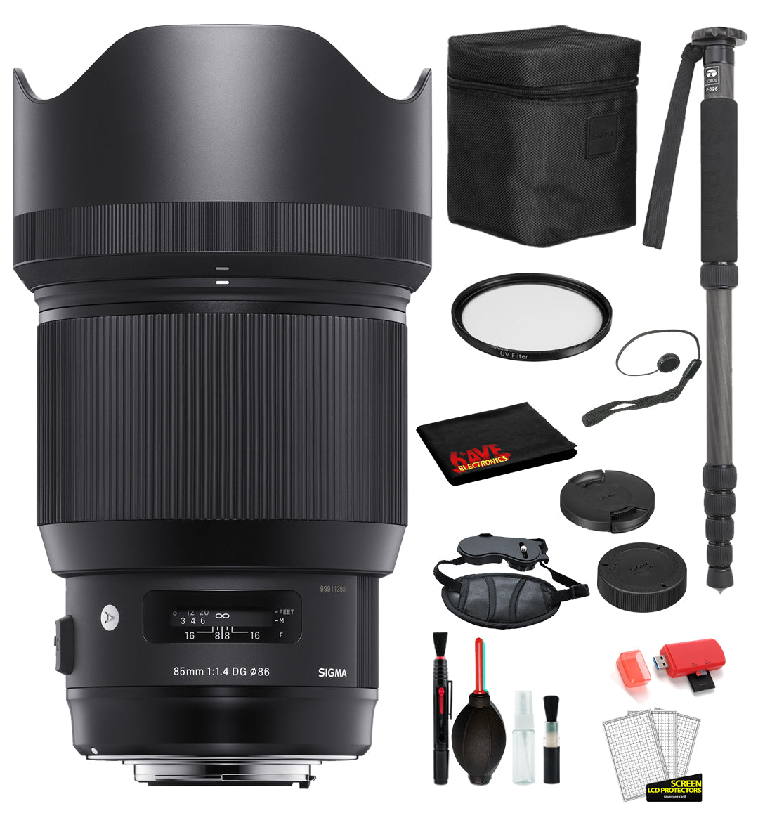 Sigma 85mm f/1.4 DG HSM Art Lens for Nikon F with Bundle Includes: UV Filter + 70?? Monopod + More Sigma