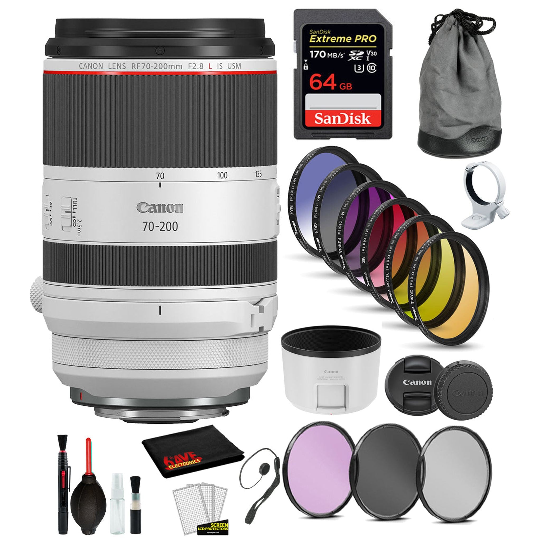 Canon RF 70-200mm f/2.8L IS USM Lens 3792C002 withBundle Includes: 9PC Filter Kit, Sandisk Extreme Pro 64gb + More Canon