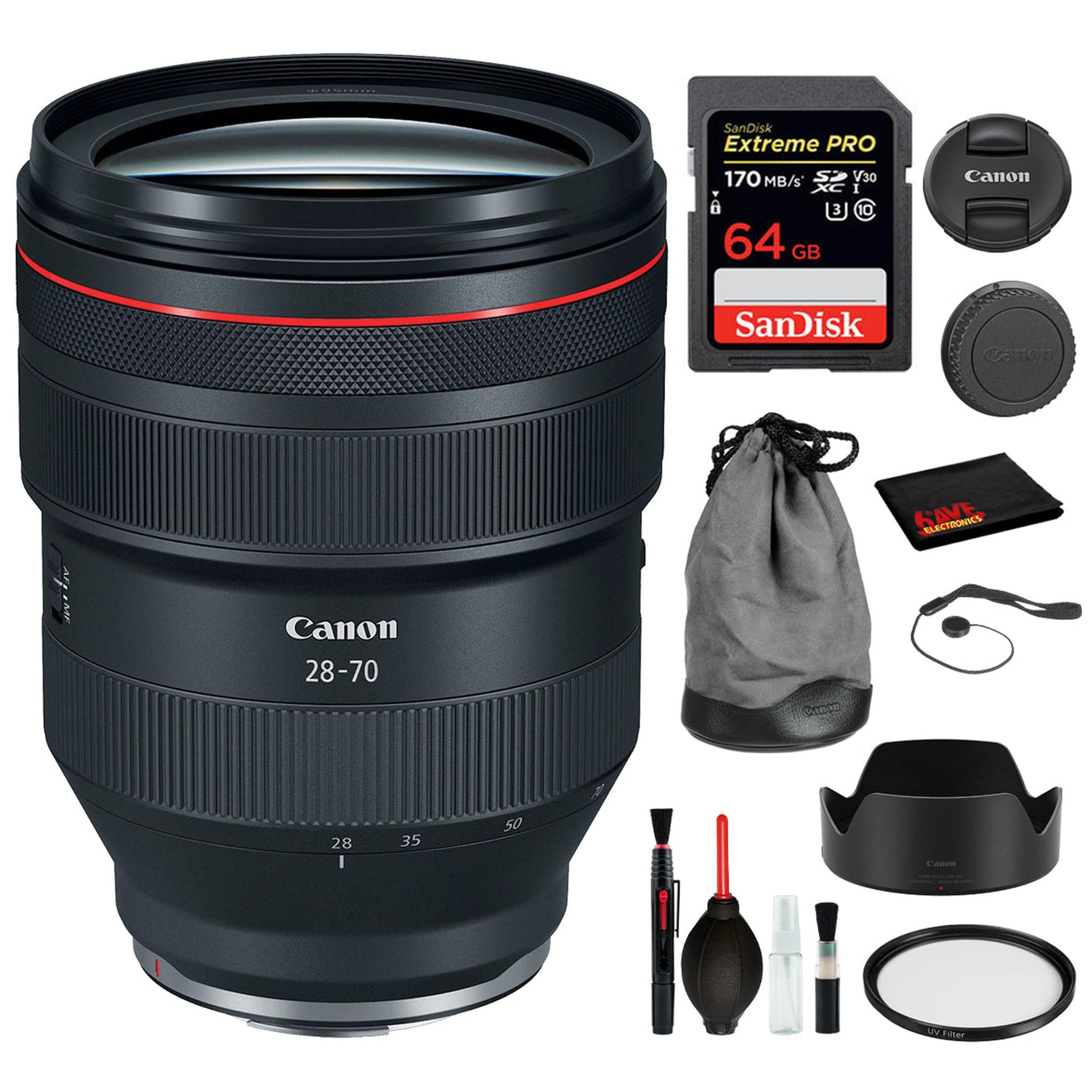 Canon RF 28-70mm f/2L USM Lens 3447C002 with Bundle Includes: UV Filter, Sandisk Extreme Pro 64gb + More Canon