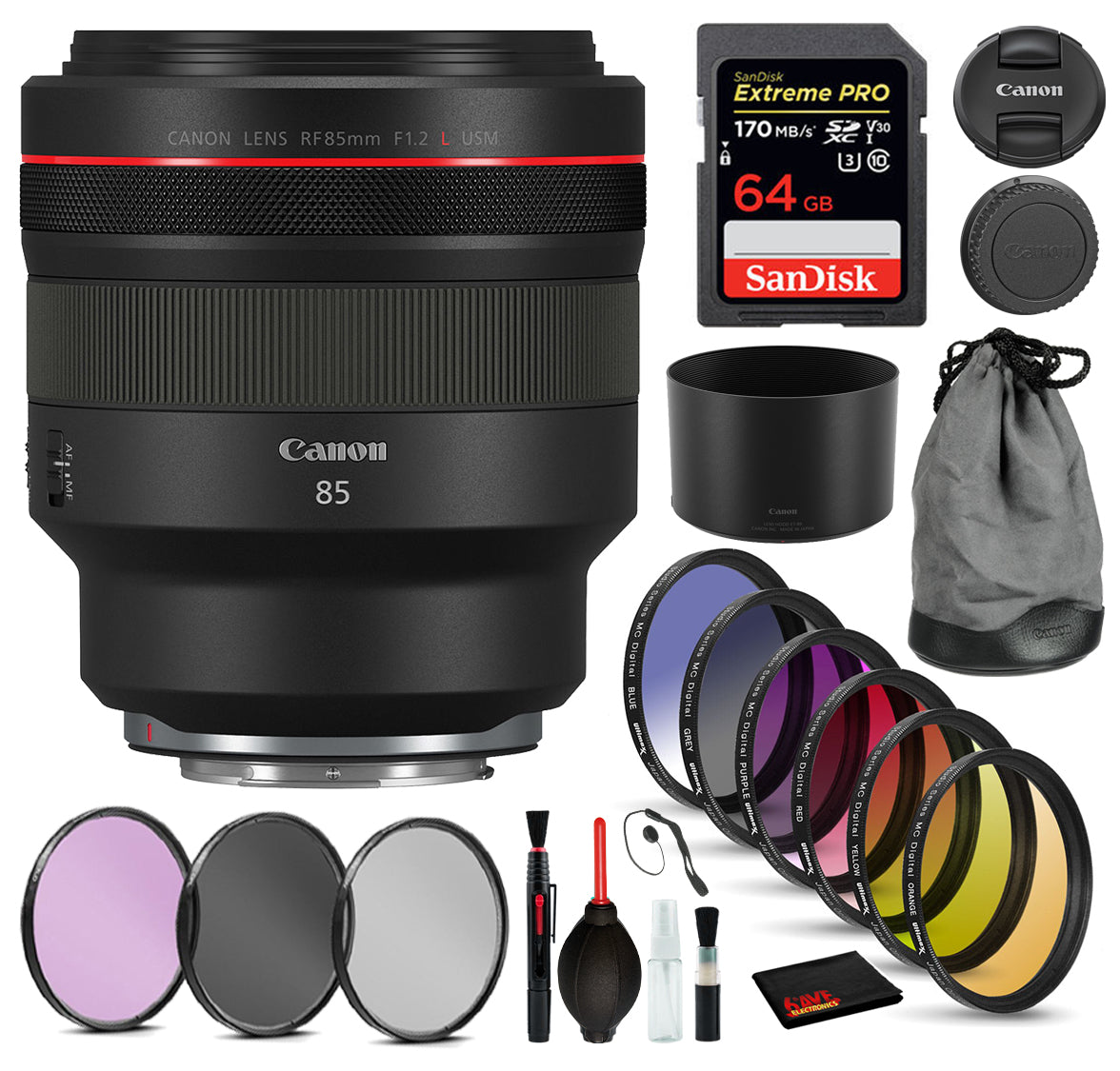 Canon RF 85mm f/1.2L USM Lens 3447C002 with Bundle Includes: 9PC Filter Kit, Sandisk Extreme Pro 64gb + More Canon