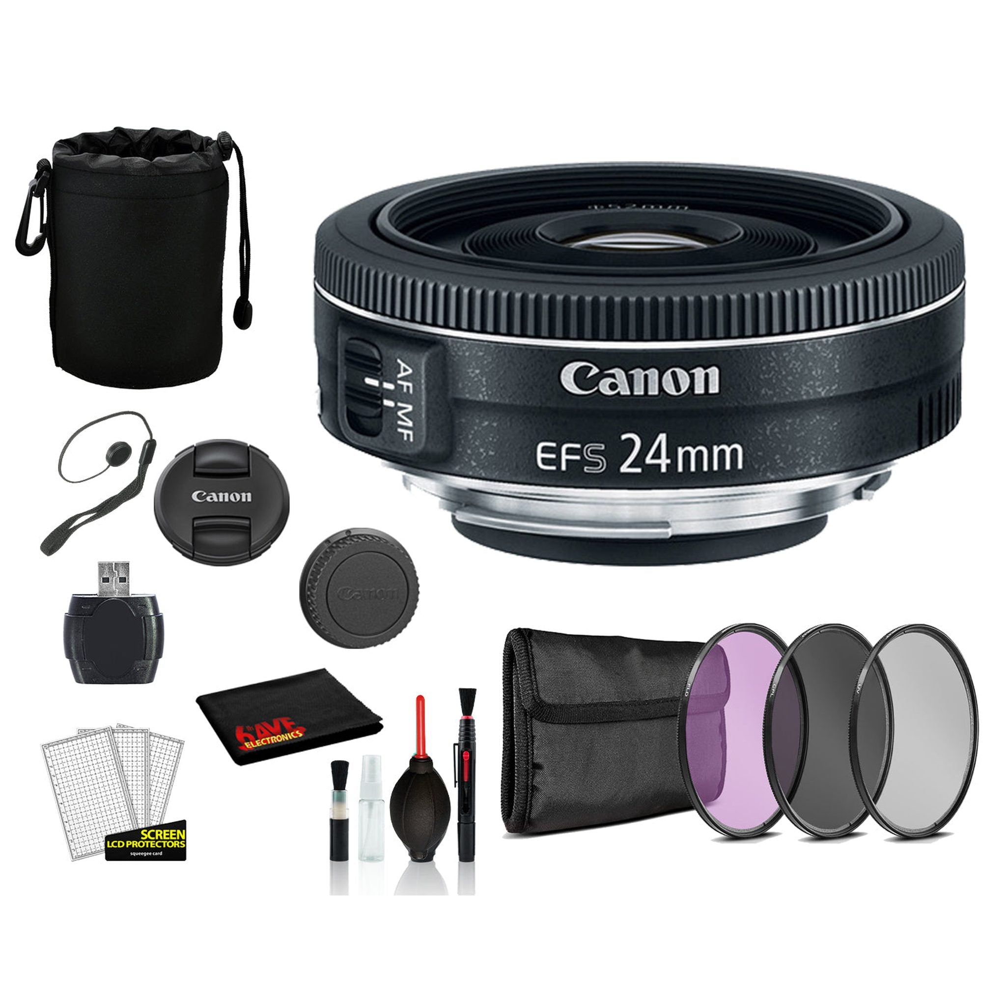 Canon EF-S 24mm f/2.8 STM Lens 9522B002 Lens with Bundle includes 3pc Filter Kit UV, CPL, FLD + Lens Pouch + More Canon