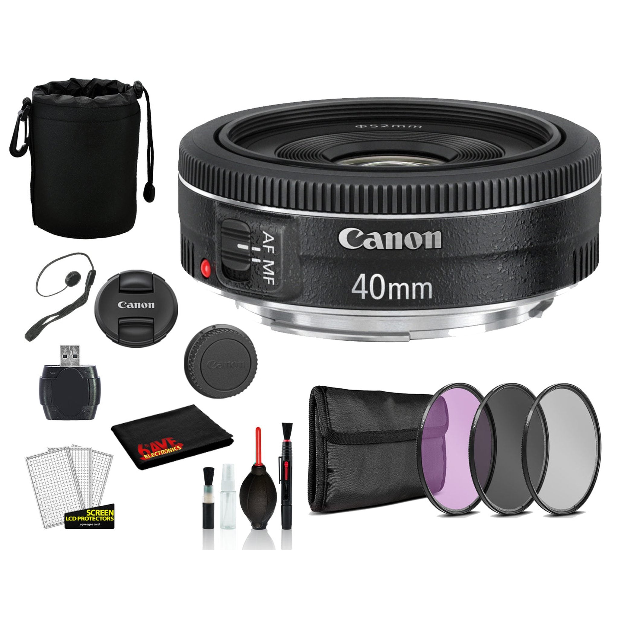 Canon EF 40mm f/2.8 STM Lens 6310B002 Lens with Bundle includes 3pc Filter Kit + Lens Pouch + More Canon