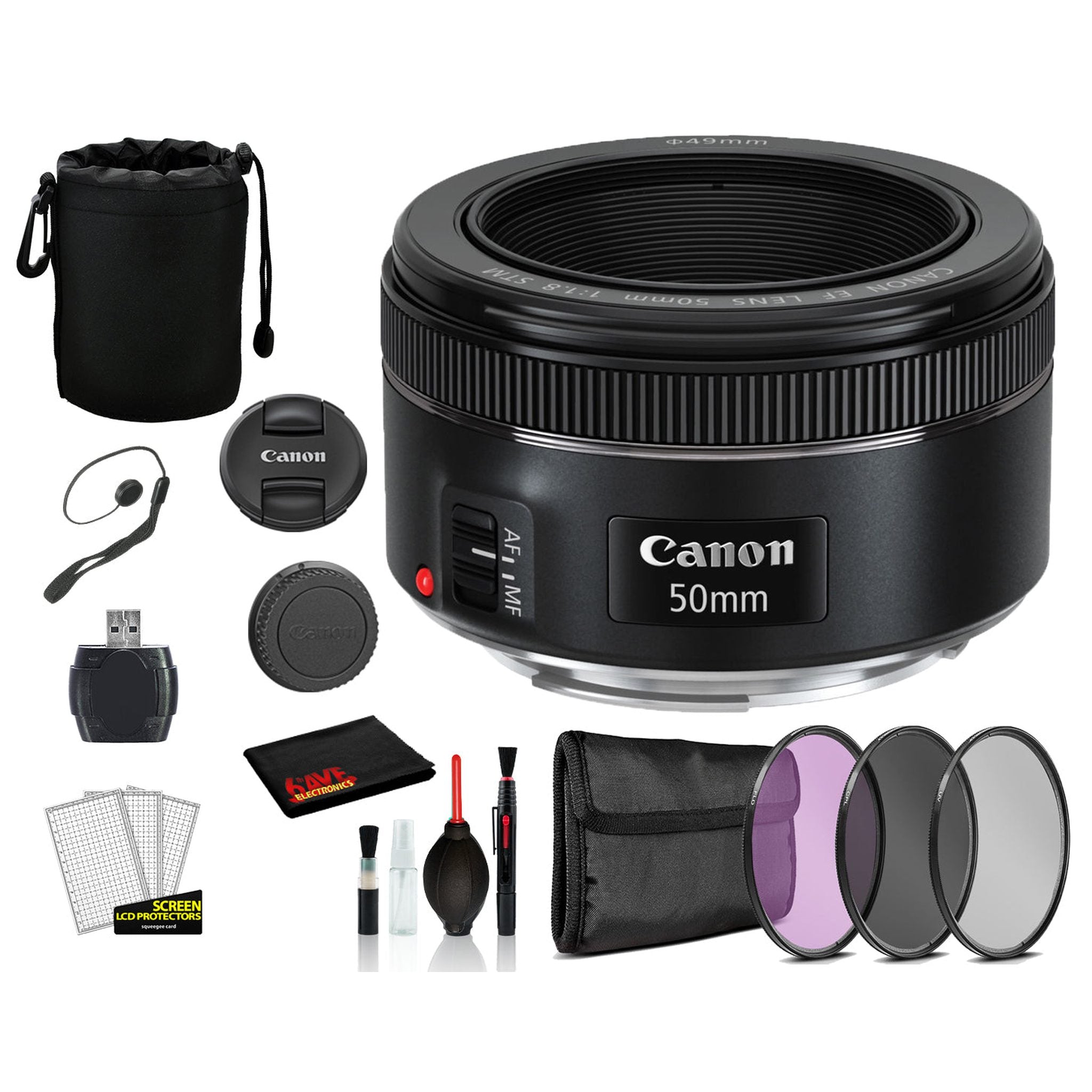 Canon EF 50mm f/1.8 STM Lens 0570C002 Lens with Bundle includes 3pc Filter Kit + Lens Pouch + More Canon