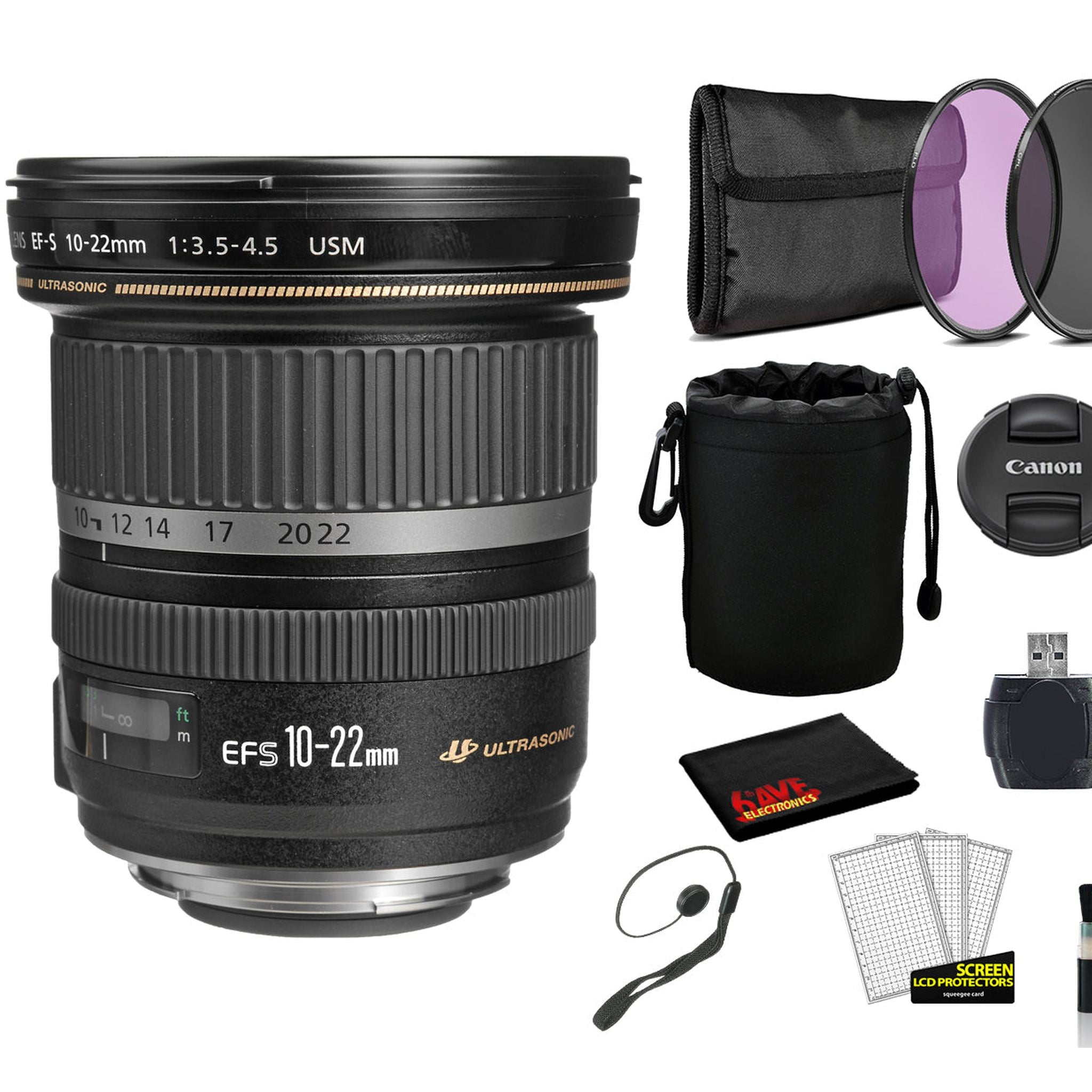 Canon EF-S 10-22mm f/3.5-4.5 USM 9518A002 Lens with Bundle includes 3pc Filter Kit + Lens Pouch + More Canon