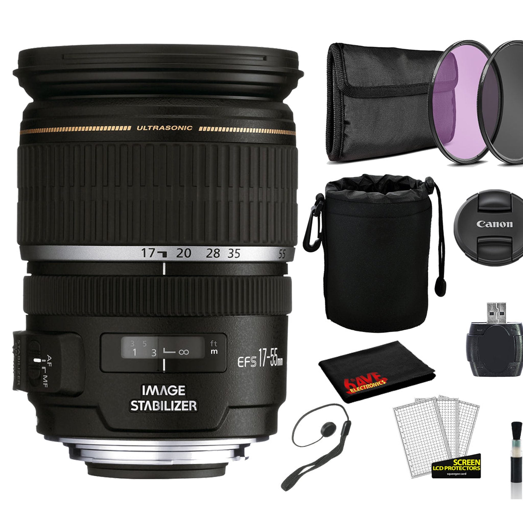 Canon EF-S 17-55mm f/2.8 IS USM Lens 1242B002 Lens with Bundle includes 3pc Filter Kit + Lens Pouch + More Canon