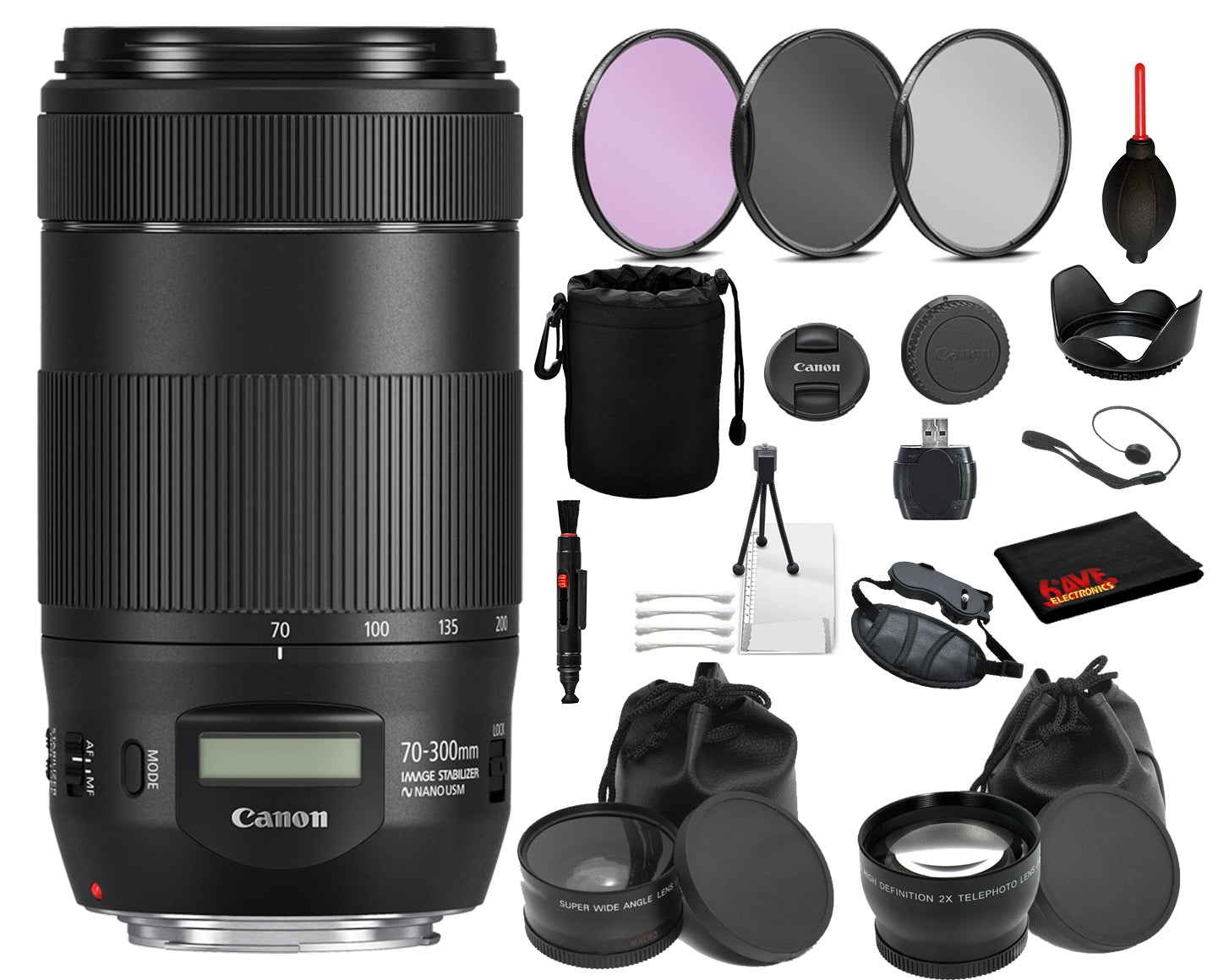 Canon EF 70-300mm f/4-5.6 IS II USM Lens (0571C002) Lens with Bundle includes- 3pc Filter Kit  + Tulip Lens Hood  + More