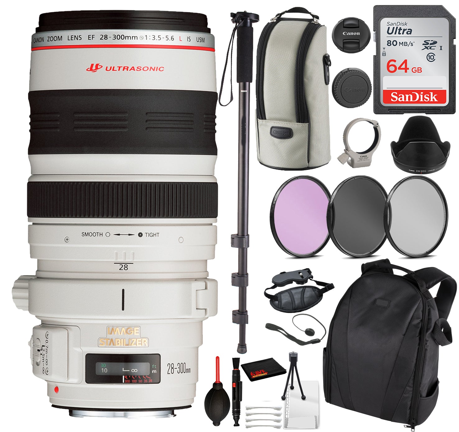 Canon EF 28-300mm f/3.5-5.6L IS USM Lens 9322A002 Essential Bundle Kit for Canon EOS - International Model No Warranty Canon