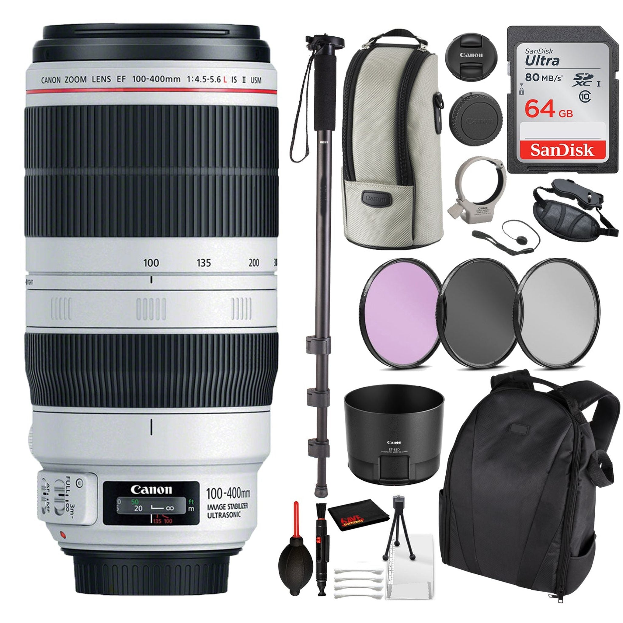 Canon EF 100-400mm f/4.5-5.6L IS II USM Lens 9524B002 Essential Bundle for Canon EOS - International Model No Warranty Canon