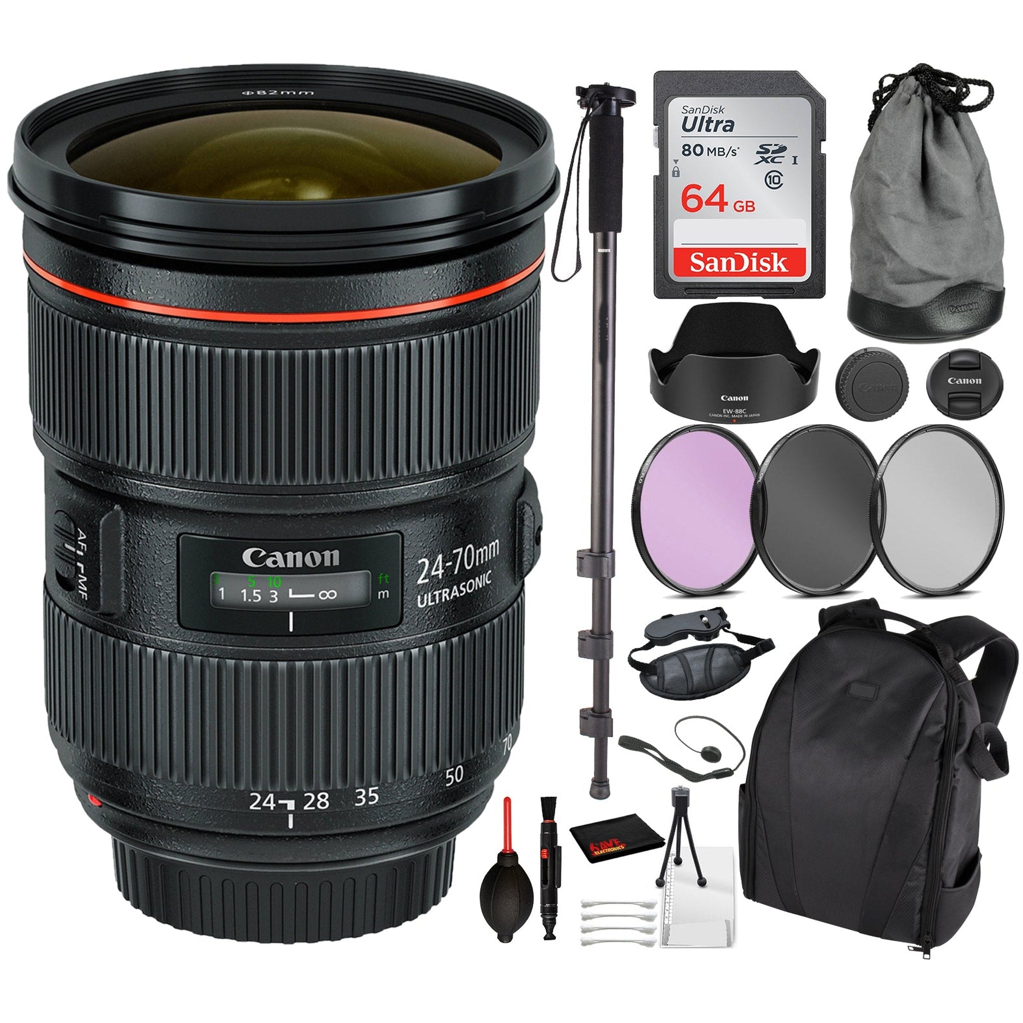 Canon EF 24-70mm f/2.8L II USM Lens (5175B002) Essential Bundle Kit for Canon EOS - International Model No Warranty