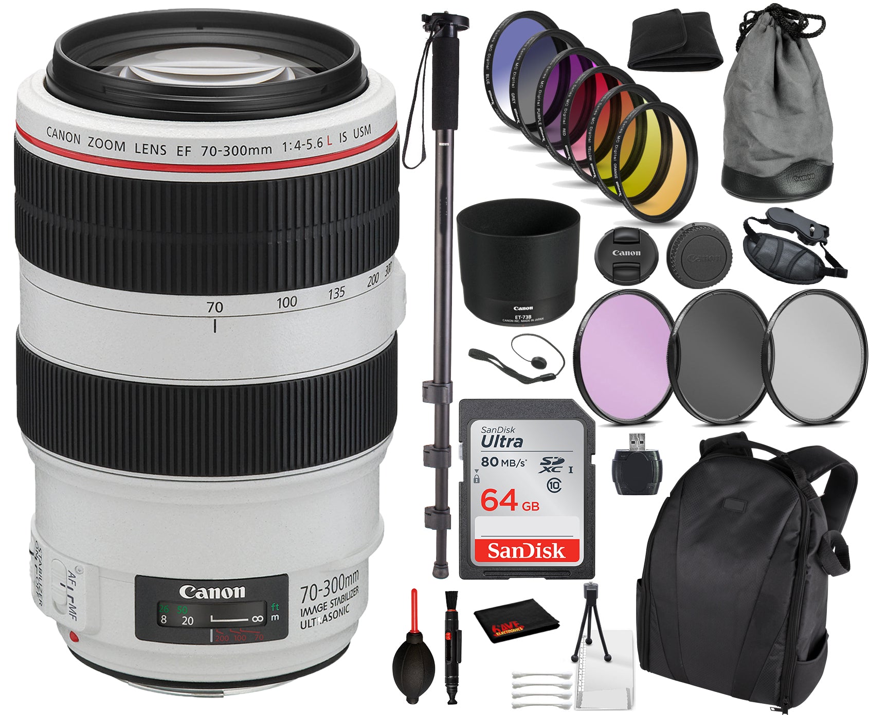 Canon EF 70-300mm f/4-5.6L IS USM Lens Essential Bundle Kit for Canon EOS - International Model No Warranty Canon