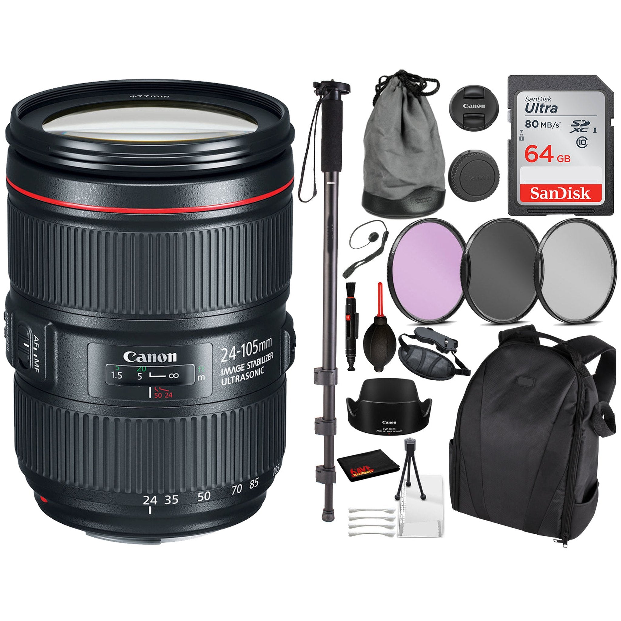 Canon EF 24-105mm f/4L IS II USM Lens  Essential Bundle Kit for Canon EOS - International Model No Warranty