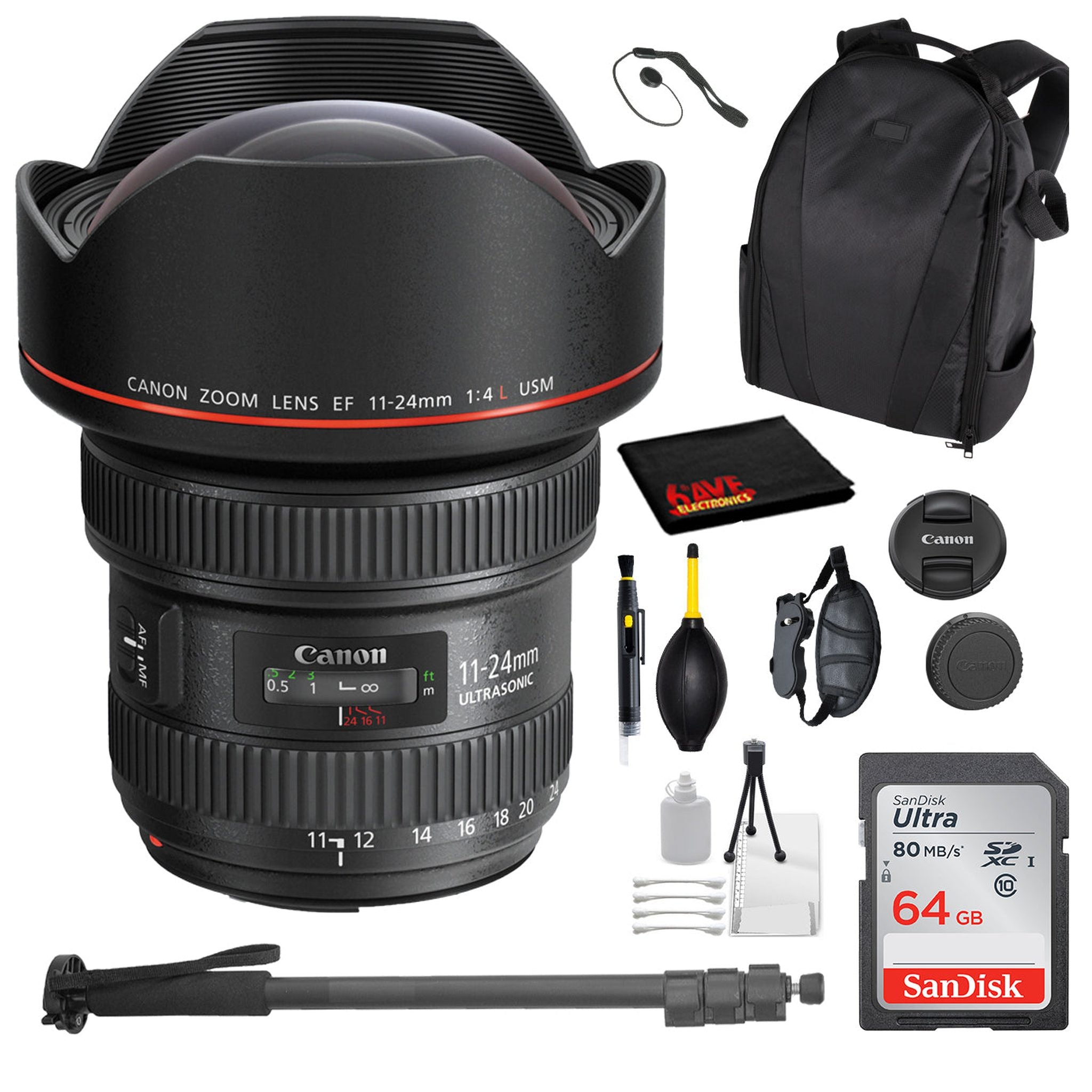 Canon EF 11-24mm f/4L USM Lens 9520B002 Essential Bundle Kit for Canon EOS - International Model No Warranty Canon