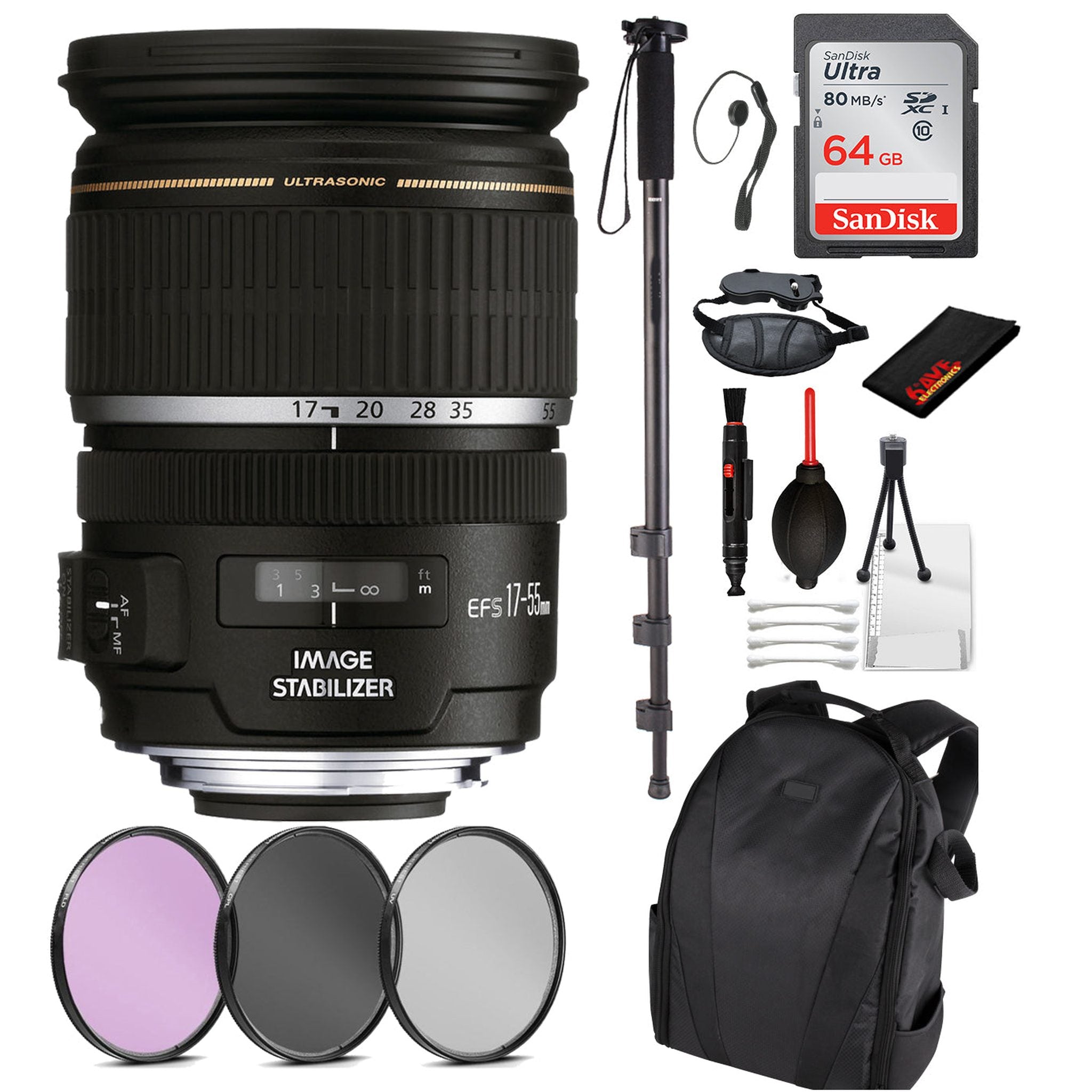 Canon EF-S 17-55mm f/2.8 IS USM Lens 1242B002 Essential Bundle Kit for Canon EOS - International Model No Warranty Canon