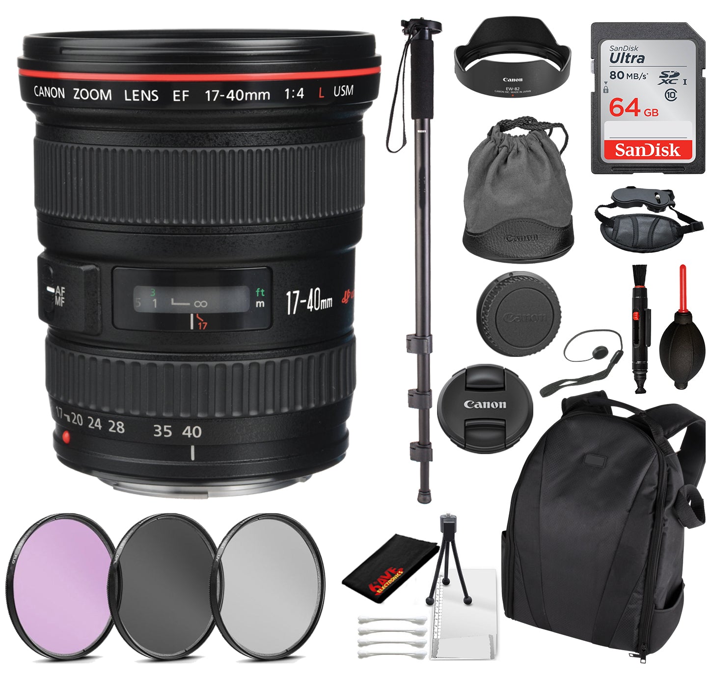 Canon EF 17-40mm f/4L USM Lens (8806A002) Essential Bundle for Canon EOS - International Model No Warranty