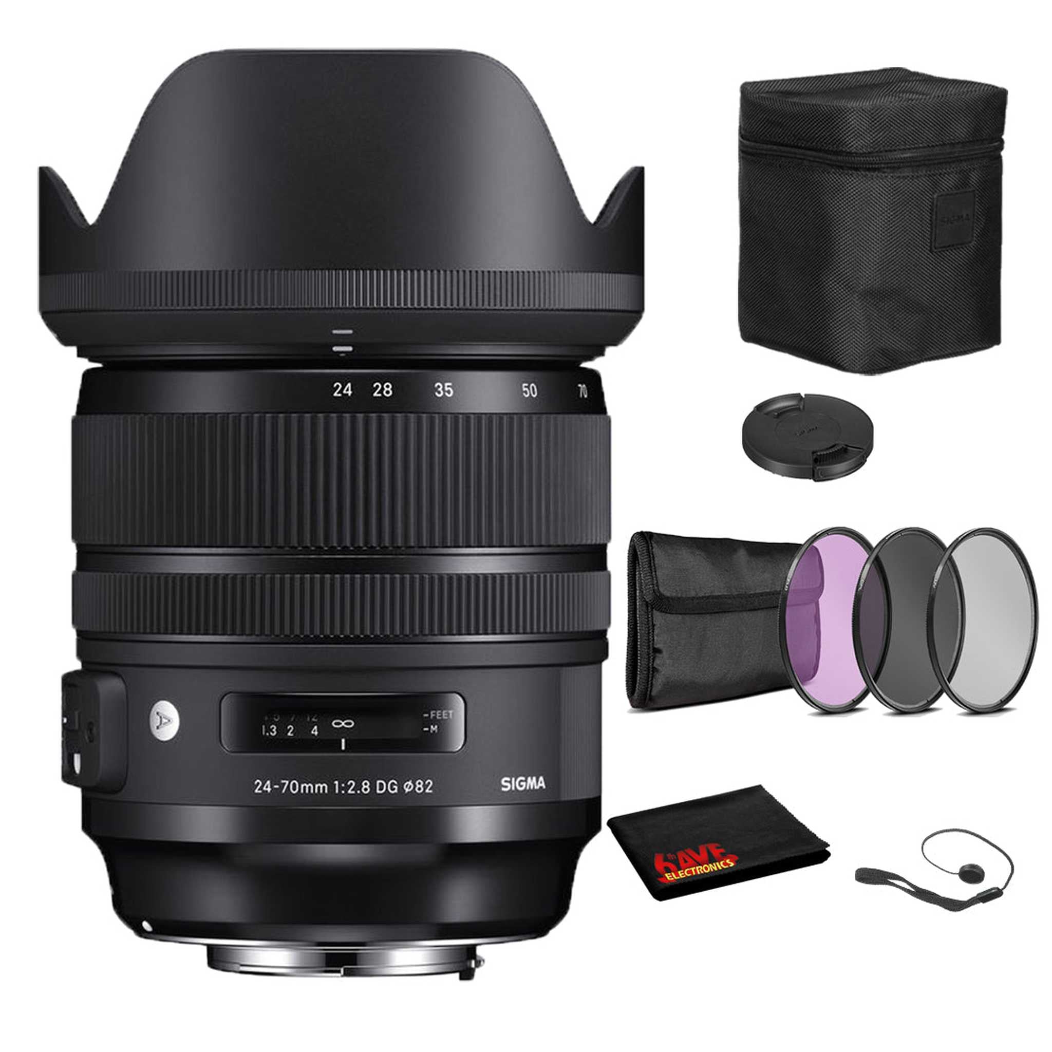 Sigma 24-70mm f/2.8 DG OS HSM Art Lens for Canon EF with Bundle: 3pc Filter Kit + More Sigma