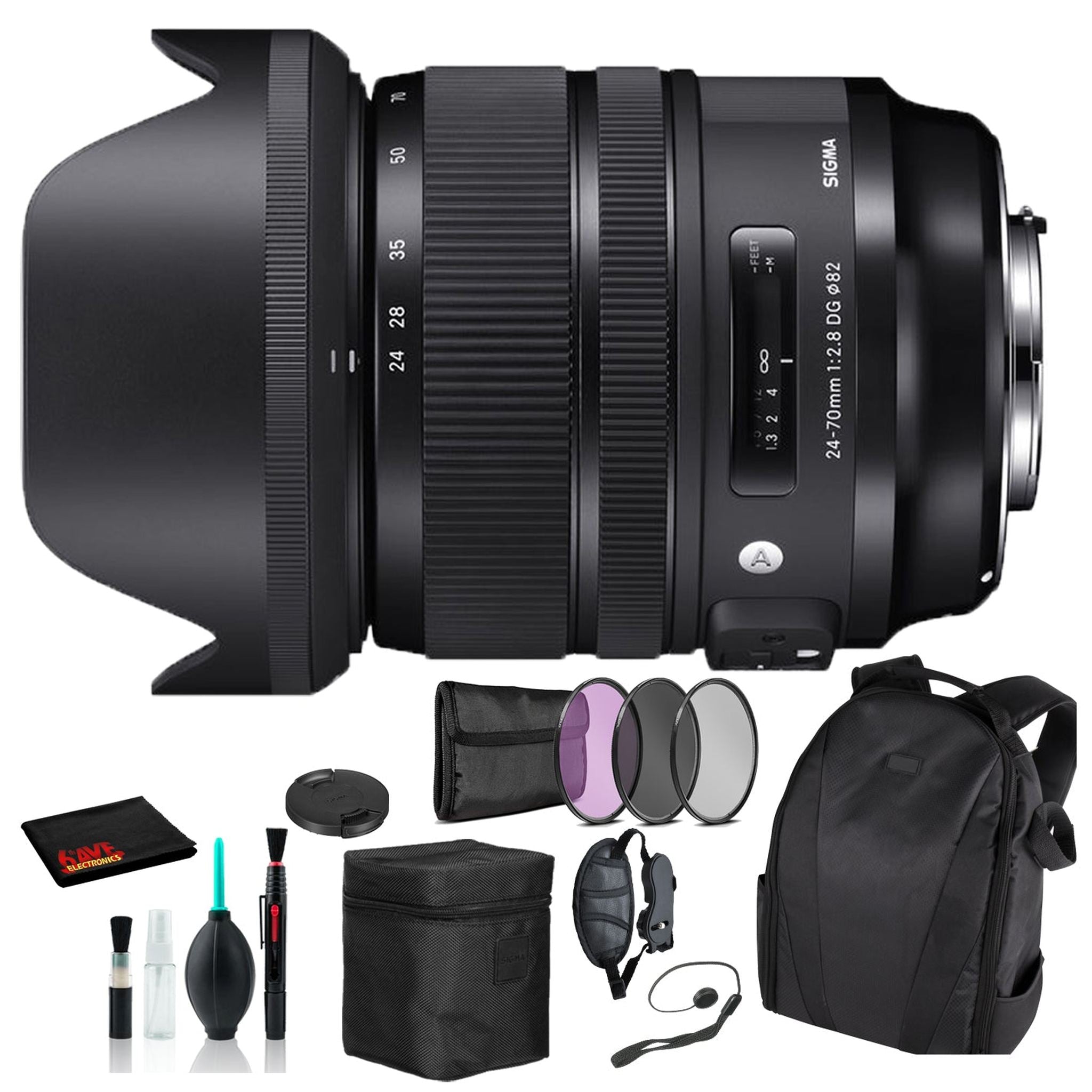 Sigma 24-70mm f/2.8 DG OS HSM Art Lens for Canon EF with Essential Bundle: Backpack + 3PC Filter + More Sigma