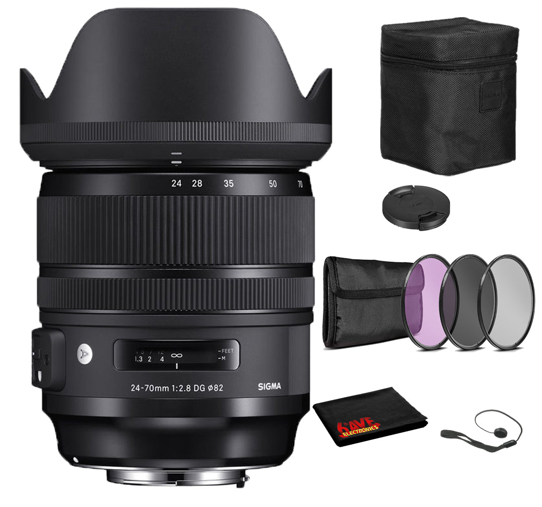 Sigma 24-70mm f/2.8 DG OS HSM Art Lens for Nikon F with Bundle: 3pc Filter Kit + More Sigma