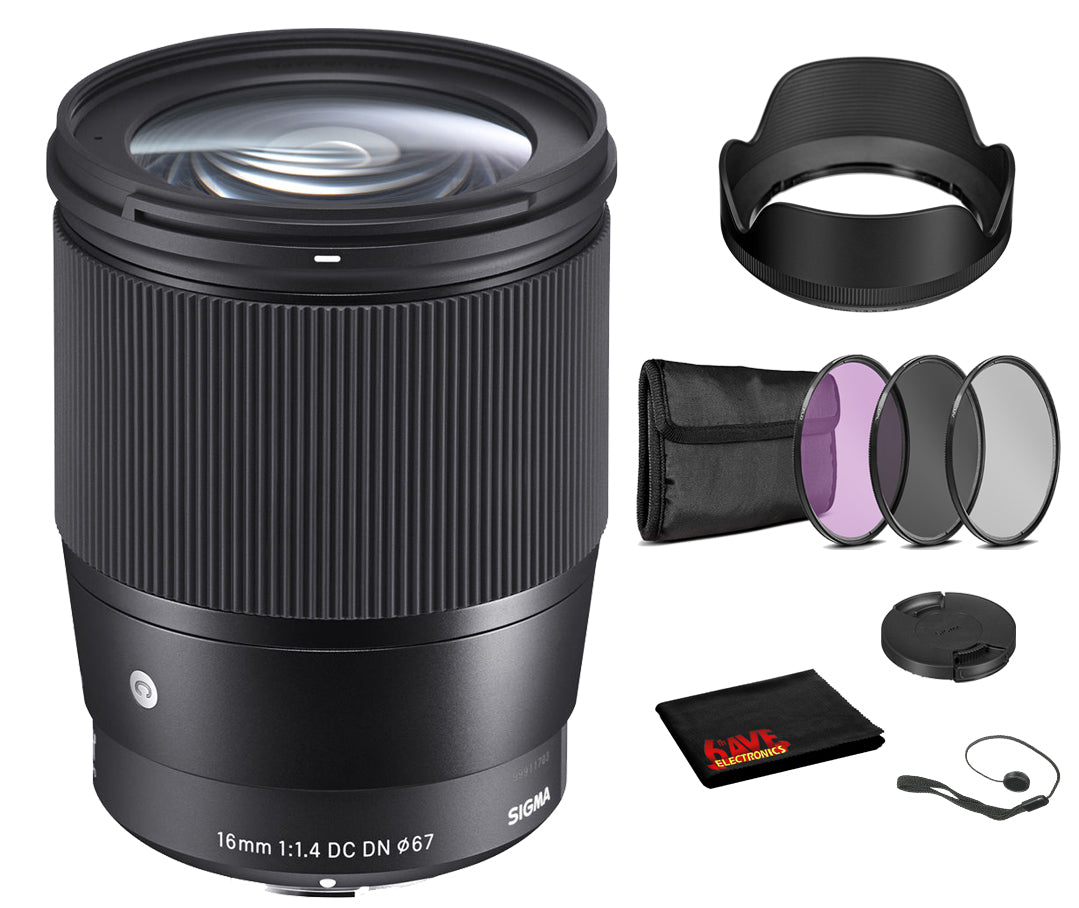 Sigma 16mm f/1.4 DC DN Contemporary Lens for Micro Four Thirds with Bundle: 3pc Filter Kit + More Sigma