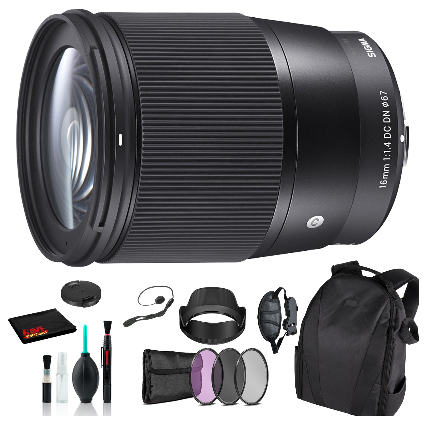 Sigma 16mm f/1.4 DC DN Contemporary Lens for Micro Four Thirds with Essential Bundle: Backpack + 3PC Filter + More Sigma