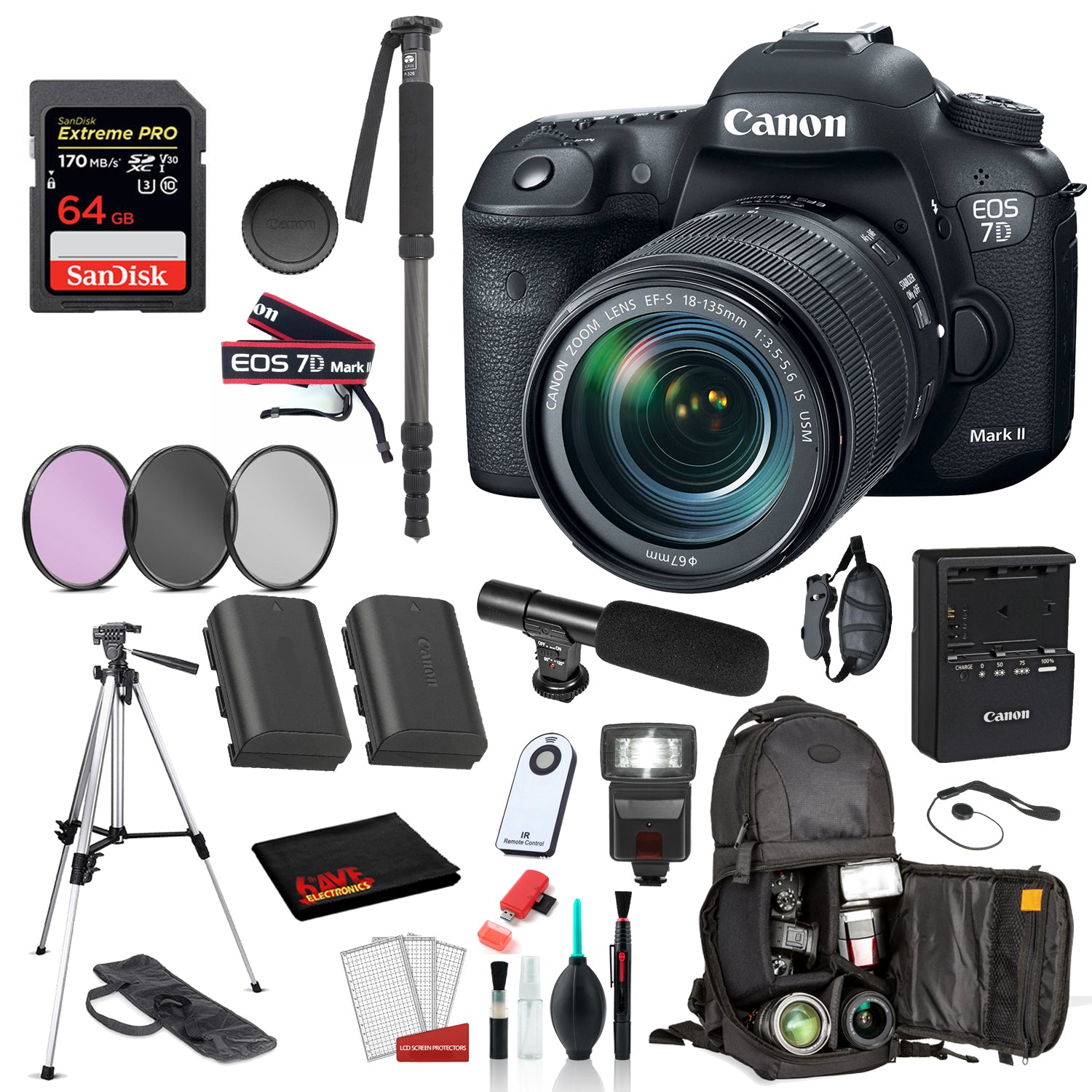 Canon EOS 7D Mark II DSLR Camera with 18-135mm f/3.5-5.6 IS USM Lens Bundle �SanDisk Extreme Pro 64gb SD + MORE Canon