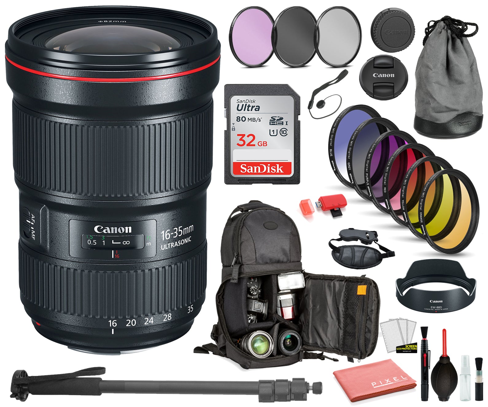 Canon EF 16-35mm f/2.8L III USM Lens (0573C002) Includes: DSLR Sling Backpack, 9PC Filter Kit, Sandisk 32GB SD + More