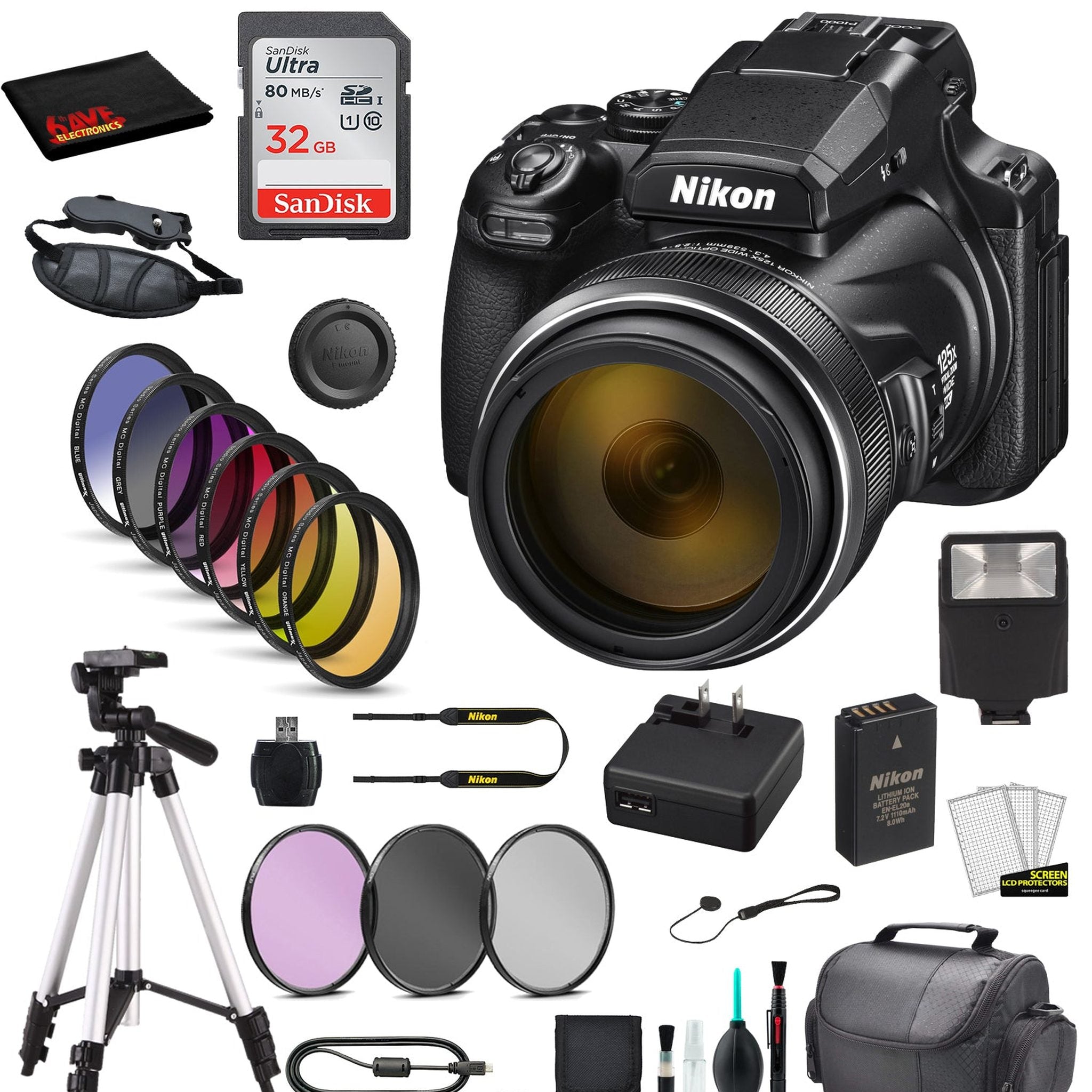 Nikon COOLPIX P1000 Digital Camera Bundle Includes SanDisk 32GB SD Card + 9PC Filter Kit + MORE - International Model Nikon