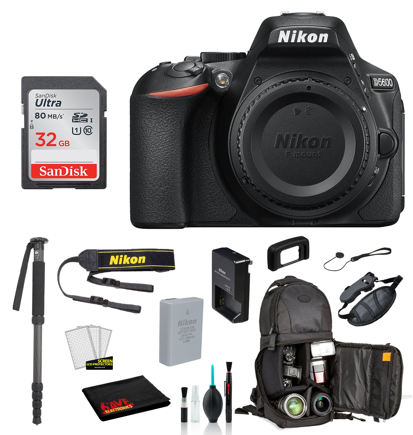 Nikon D5600 DSLR Camera Body Only Bundle – Includes SanDisk32GB SD Card + Sling Backpack + MORE - International Model Nikon