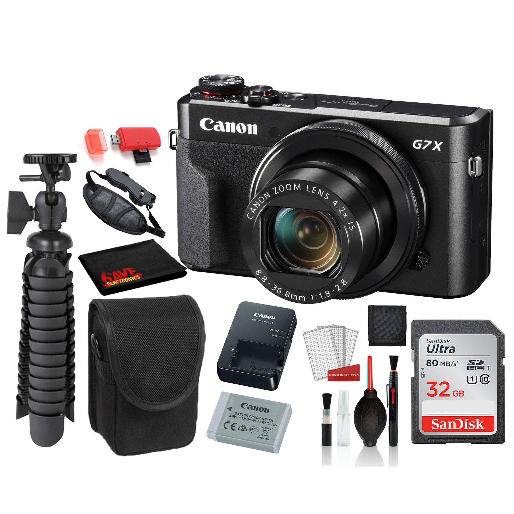 Canon PowerShot G7 X Mark II Digital Camera with SanDisk 32gb SD card + Camera Case + 12