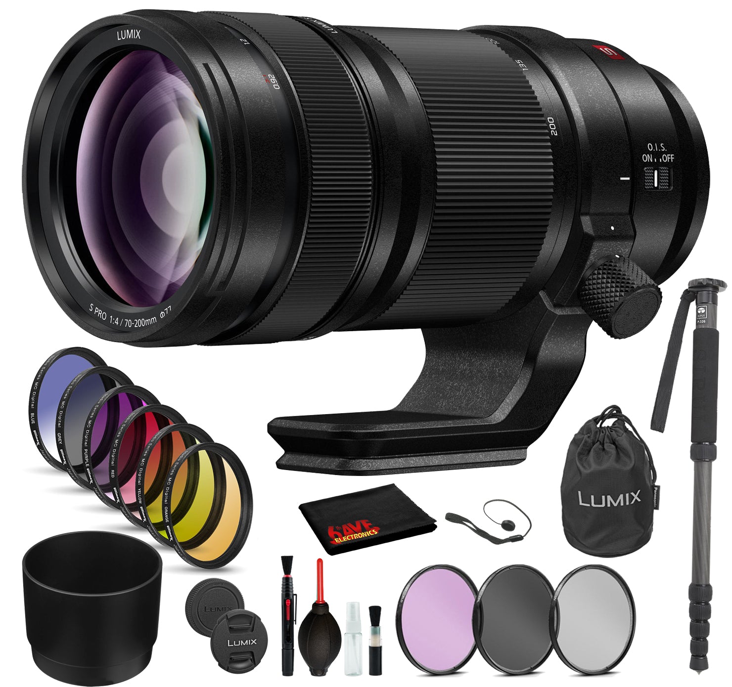 Panasonic Lumix S PRO 70-200mm f/4 O.I.S. Lens with: Sandisk Extreme Pro 64GB SD Card, 9PC Filter Kit + More Panasonic