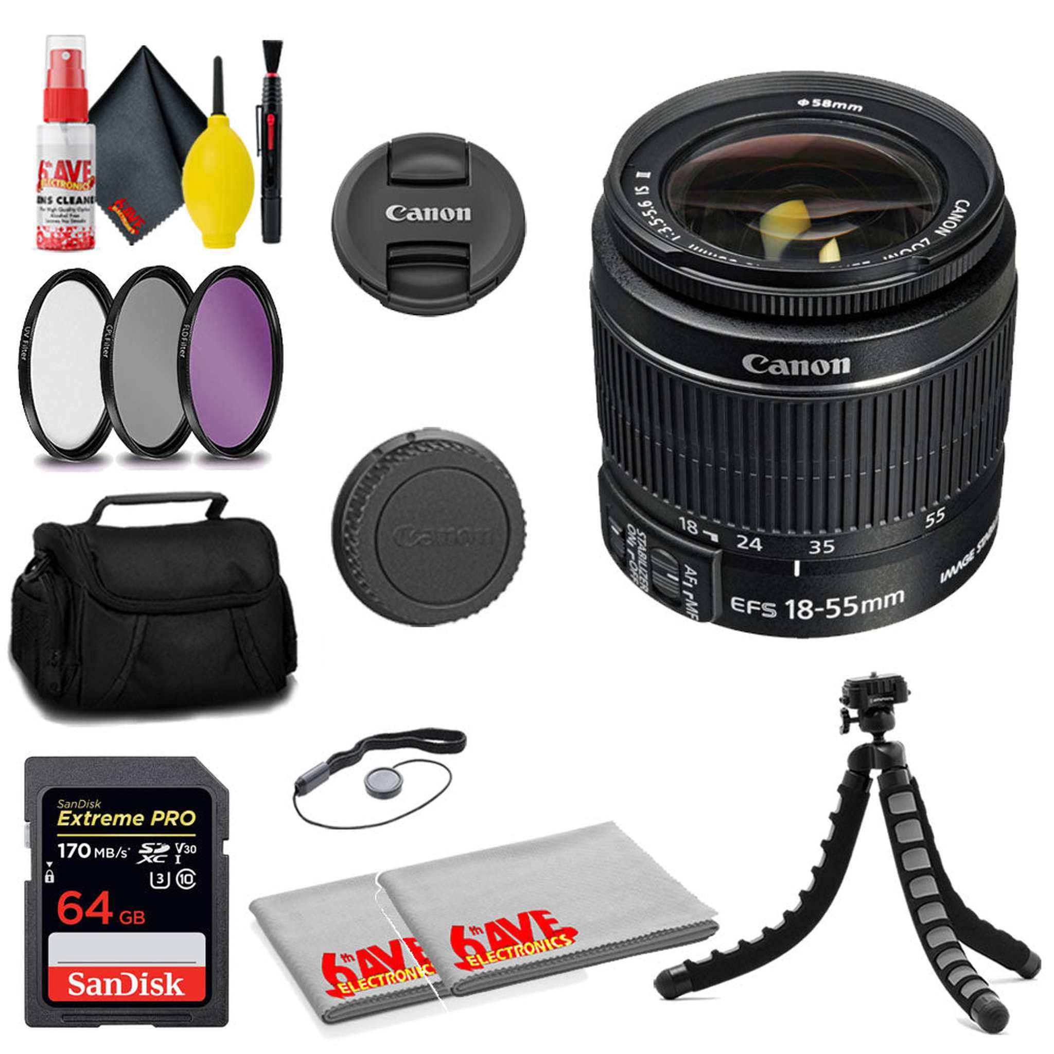 Canon EF-S 18-55mm f/3.5-5.6 IS II Lens + SanDisk 64GB Card + MORE Canon