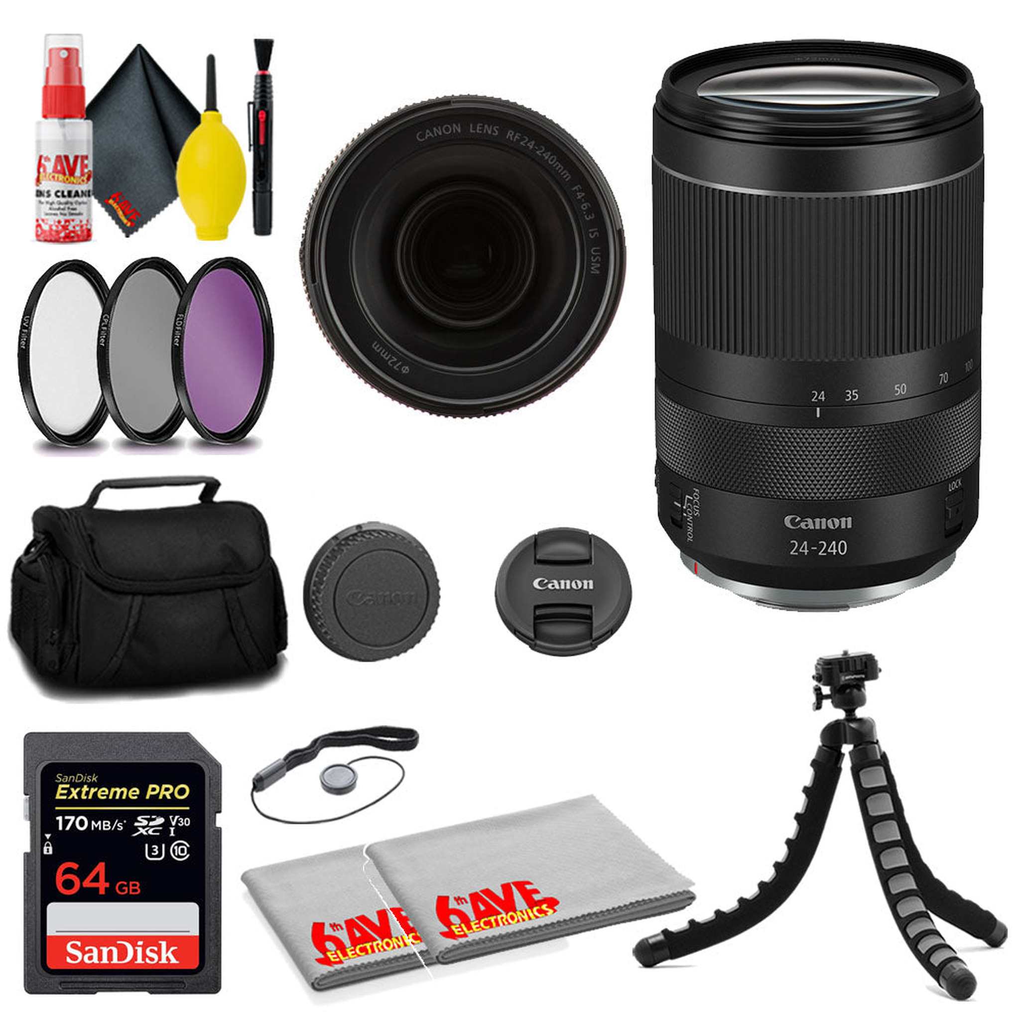 Canon RF 24-240mm f/4-6.3 IS USM Lens + SanDisk 64GB Card + MORE Canon