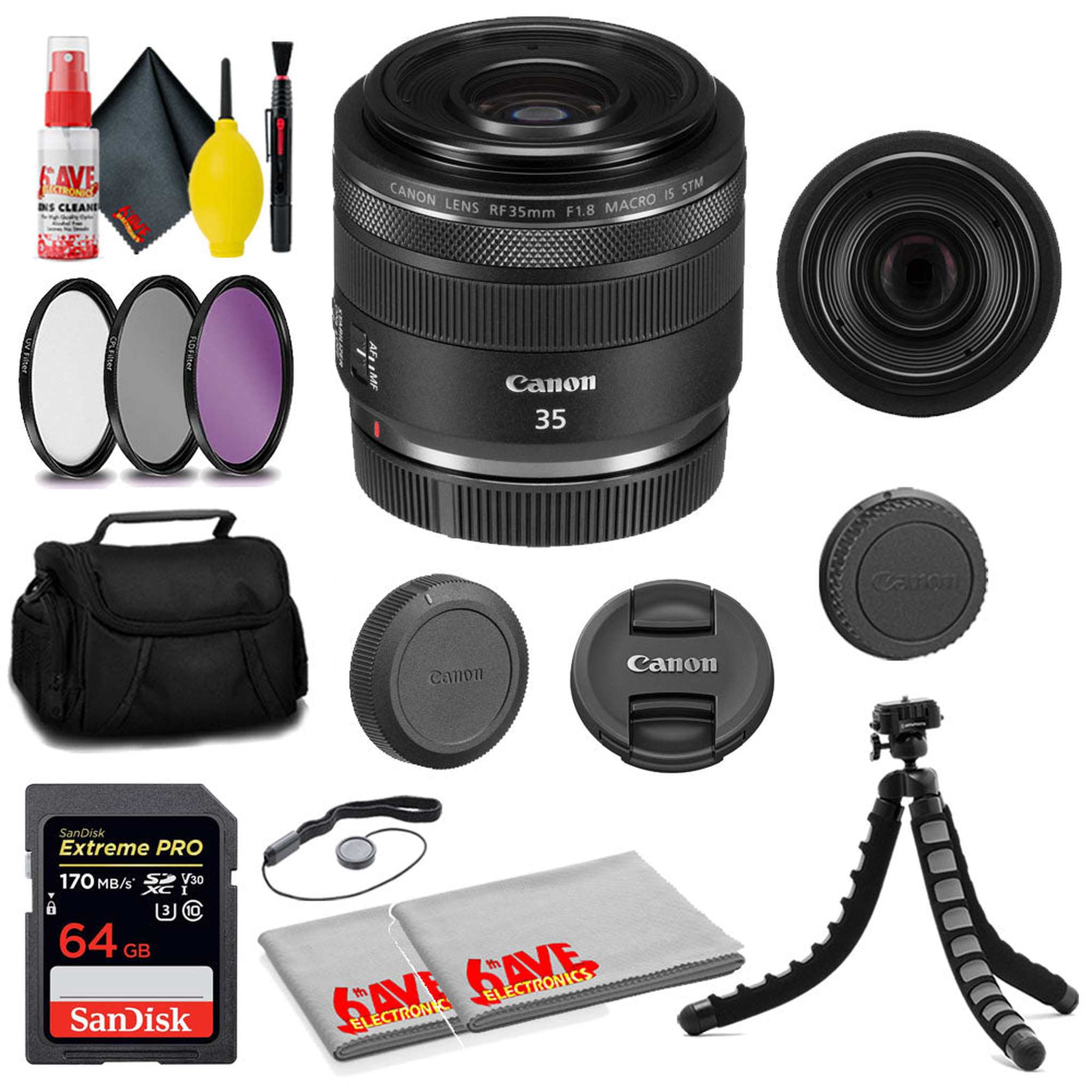 Canon RF 35mm f/1.8 IS Macro STM Lens + SanDisk 64GB Card + MORE Canon