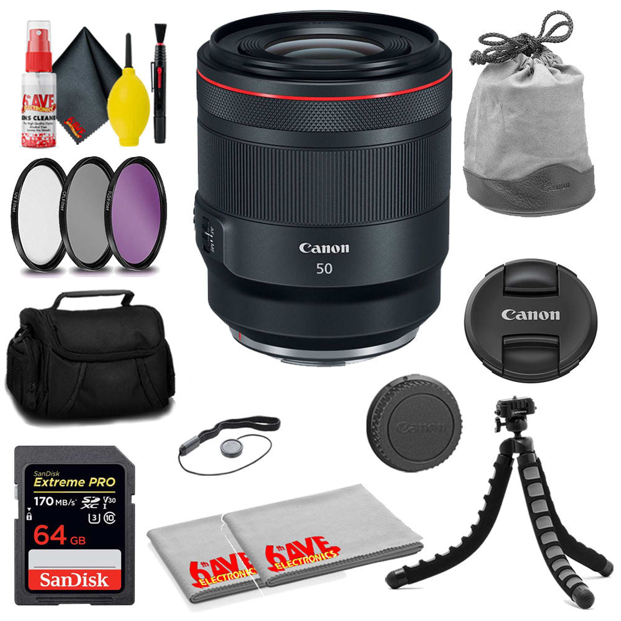 Canon RF 50mm f/1.2L USM Lens + SanDisk 64GB Card + MORE Canon