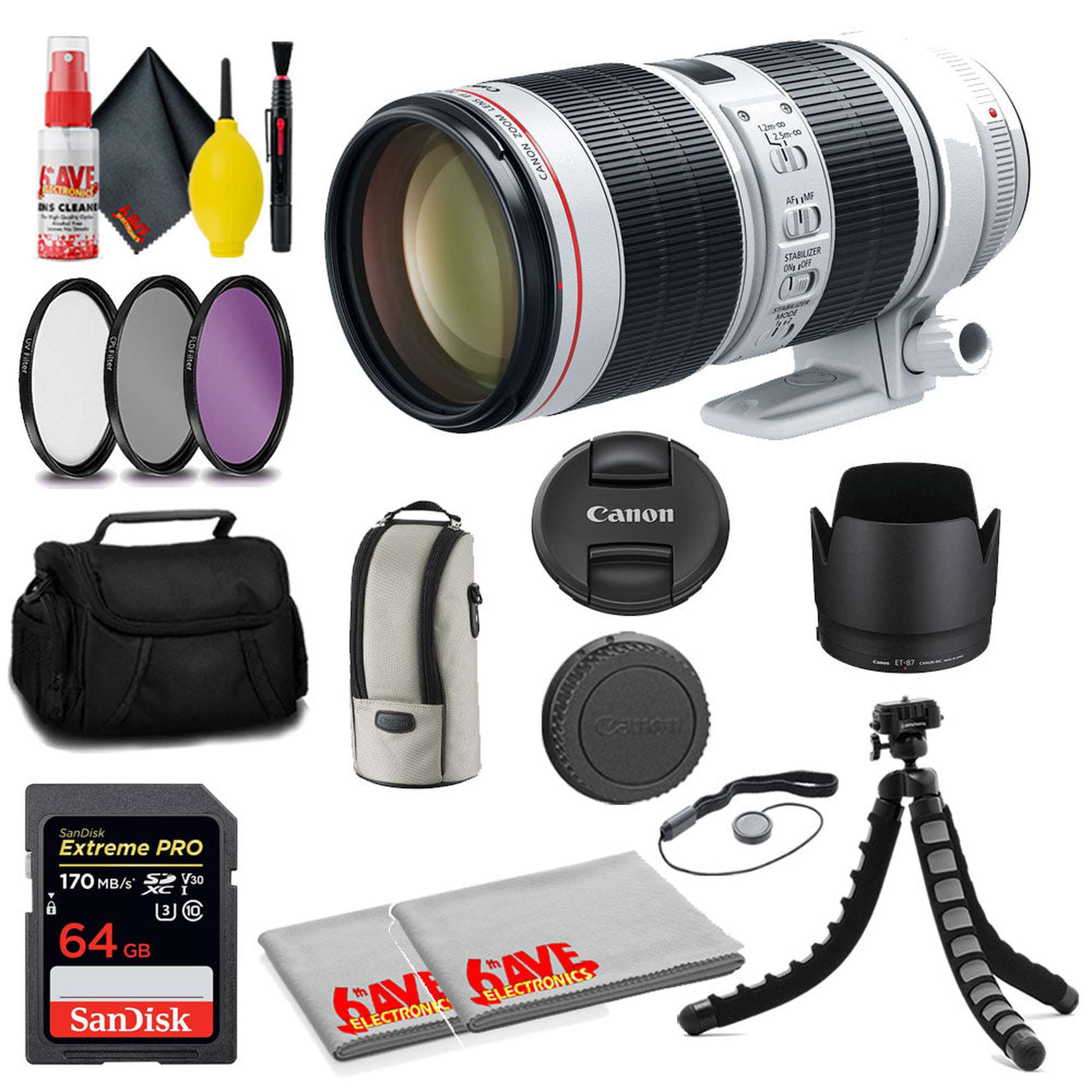 Canon EF 70-200mm f/2.8L IS III USM Lens + SanDisk 64GB Card + MORE Canon