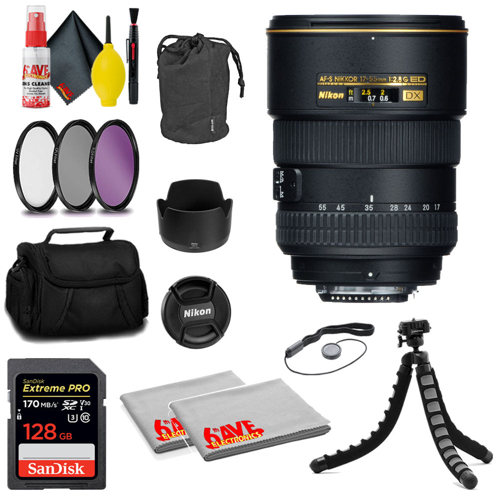 Nikon AF-S DX Zoom-NIKKOR 17-55mm f/2.8G IF-ED Lens Intl Model + MORE Nikon