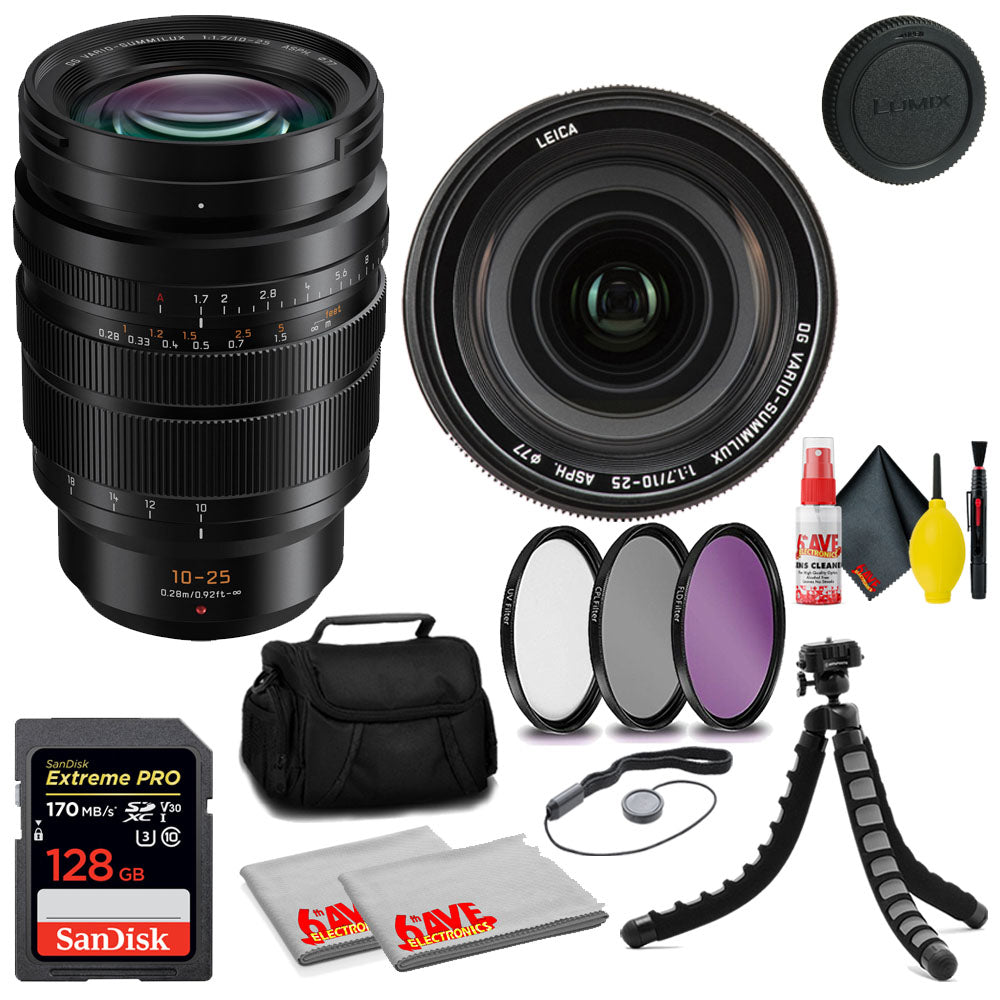 Panasonic Leica DG Vario-Summilux 10-25mm f/1.7 ASPH. Lens + 128GB Card +MORE Panasonic