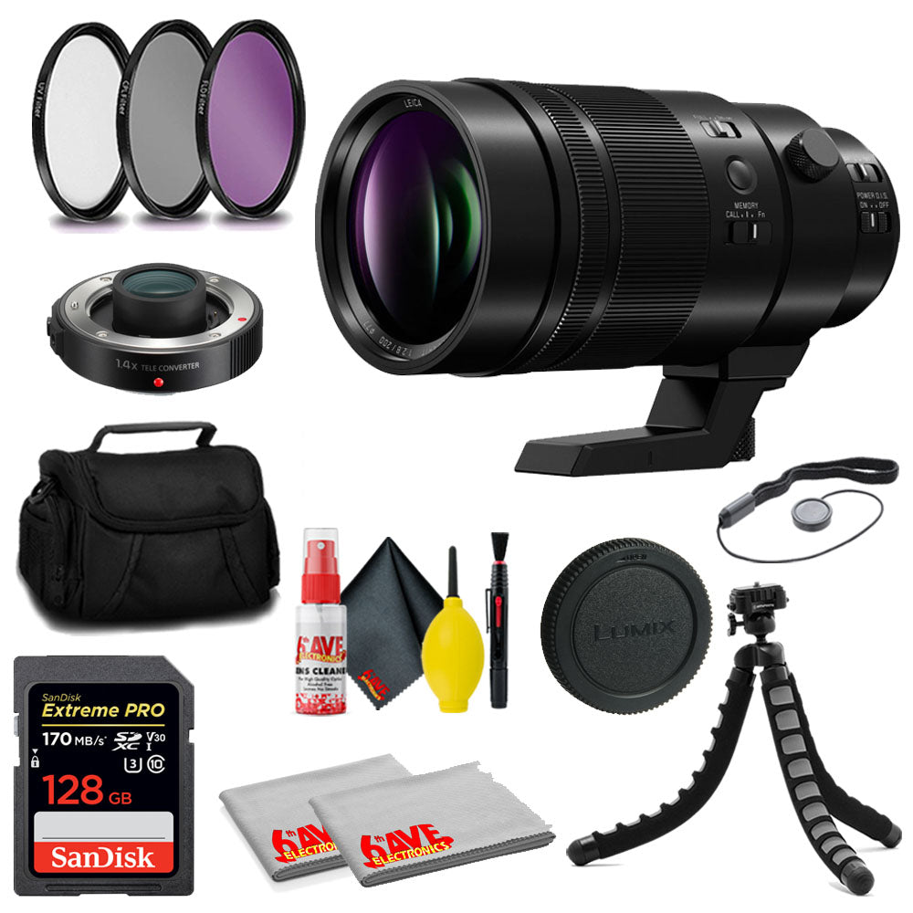 Panasonic Leica DG Elmarit 200mm f/2.8 POWER O.I.S. Lens + 128GB Card + MORE Panasonic