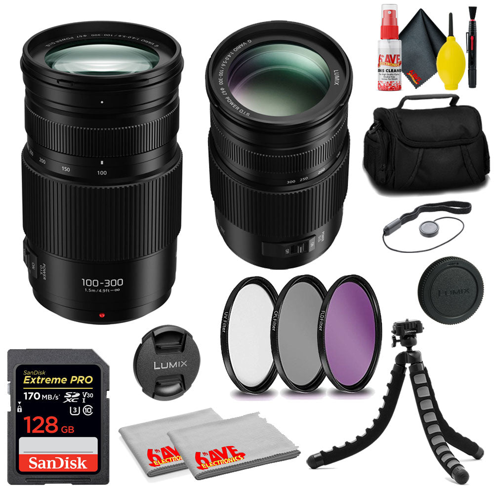 Panasonic Lumix G Vario 100-300mm f/4-5.6 II POWER O.I.S. Lens + 128GB Card MORE Panasonic