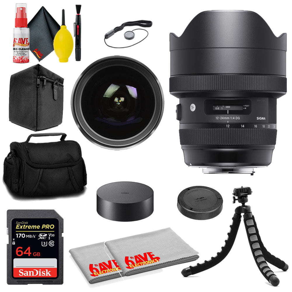 Sigma 12-24mm f/4 DG HSM Art Lens for Nikon F + SanDisk 64GB Card + MORE Sigma