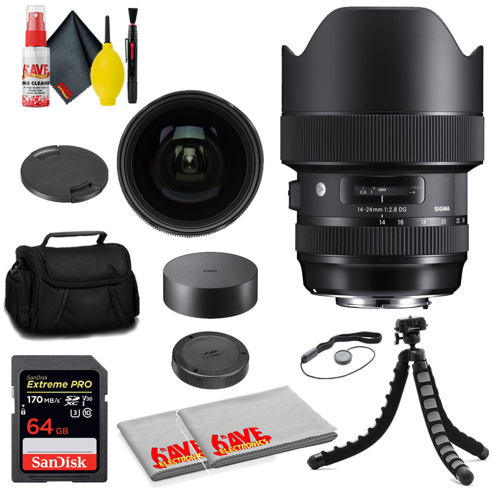 Sigma 14-24mm f/2.8 DG HSM Art Lens for Nikon F + SanDisk 64GB Card + MORE Sigma