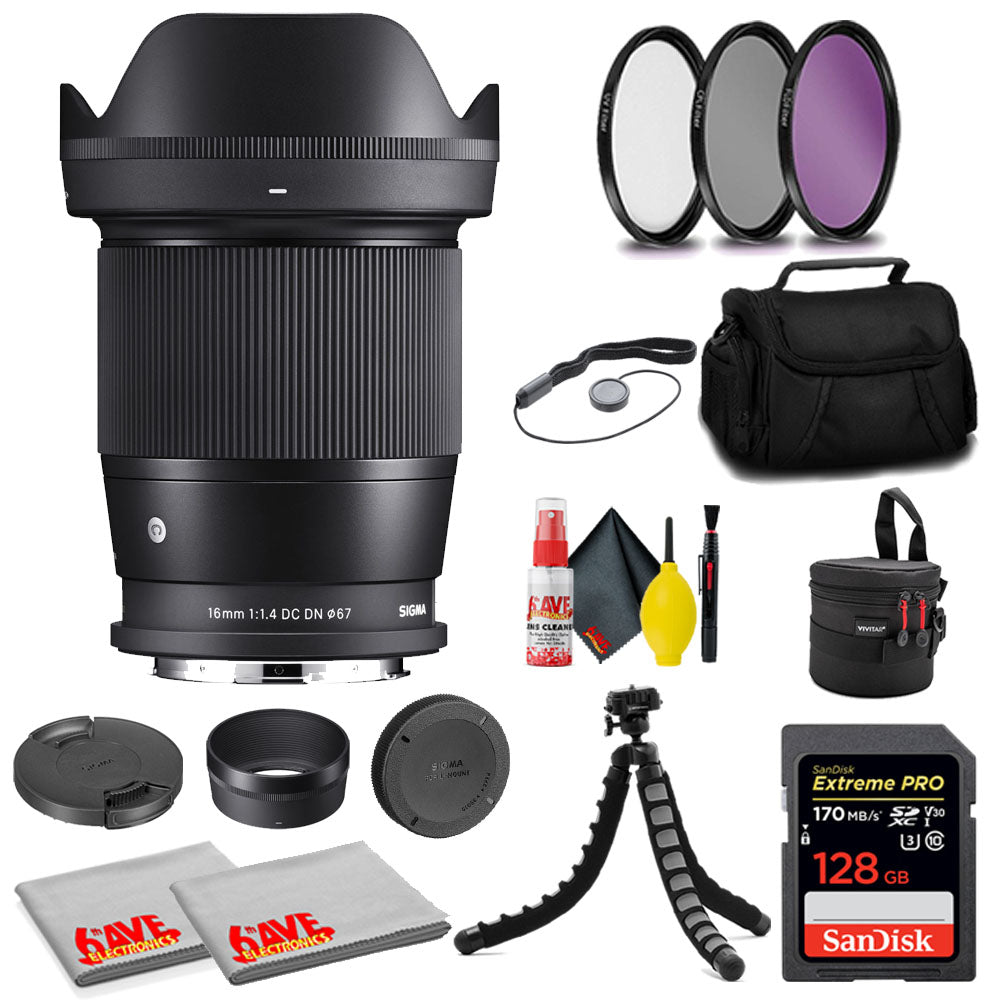 Sigma 16mm f/1.4 DC DN Contemporary Lens for Leica L + Memory Card + MORE Sigma