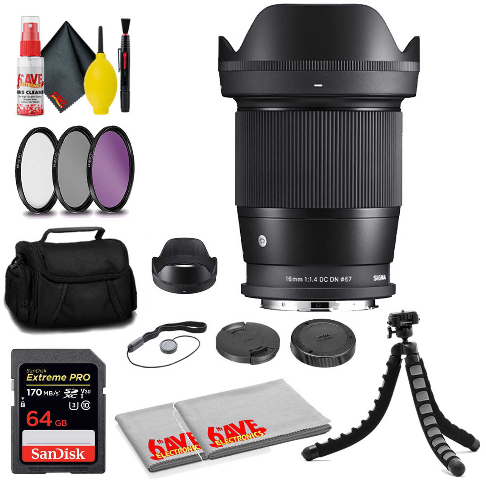 Sigma 16mm f/1.4 DC DN Contemporary Lens for Leica L + 64GB Card+ MORE Sigma