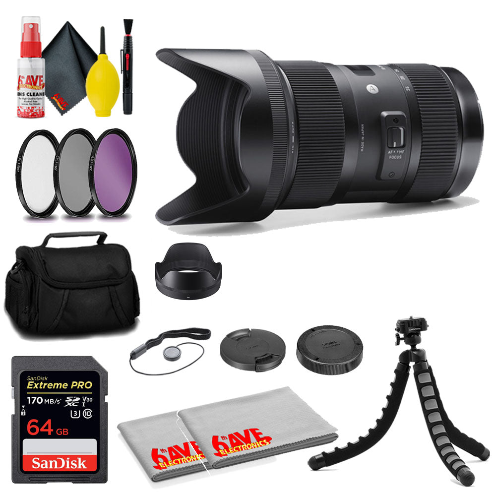 Sigma 18-35mm f/1.8 DC HSM Art Lens for Nikon F + 64GB Card Bundle Sigma