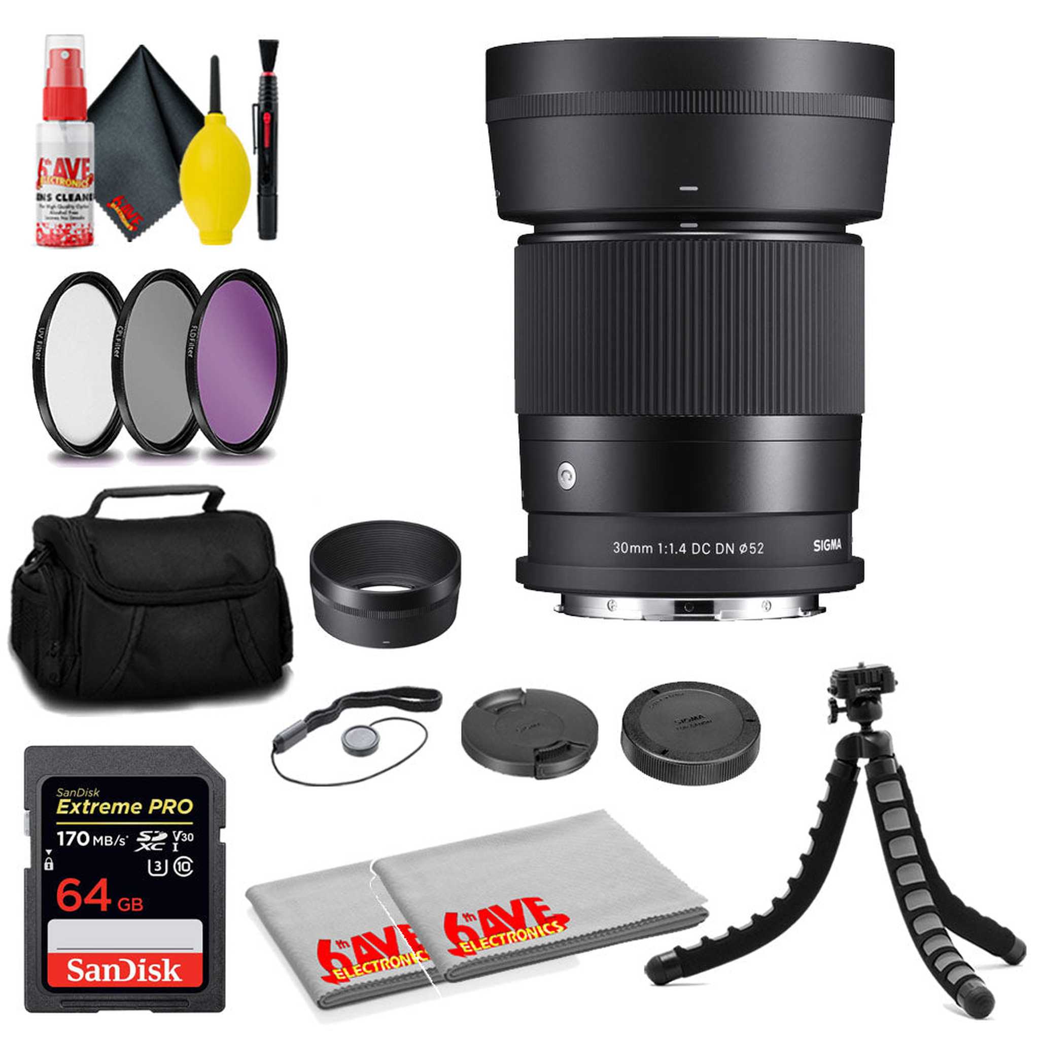 Sigma 30mm f/1.4 DC DN Contemporary Lens for Leica L + 64GB Card+ MORE Sigma